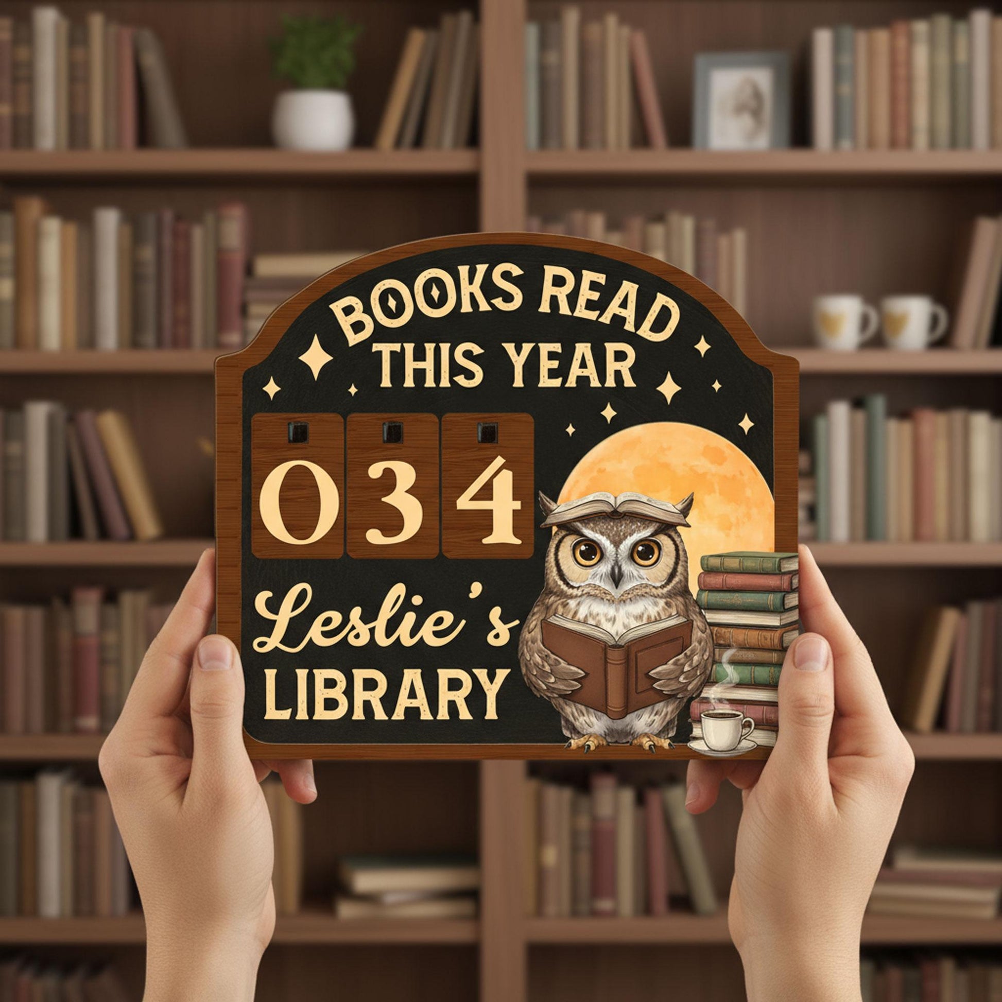 Owl Book Tracker Sign: Personalized Reading Counter, Library Decor