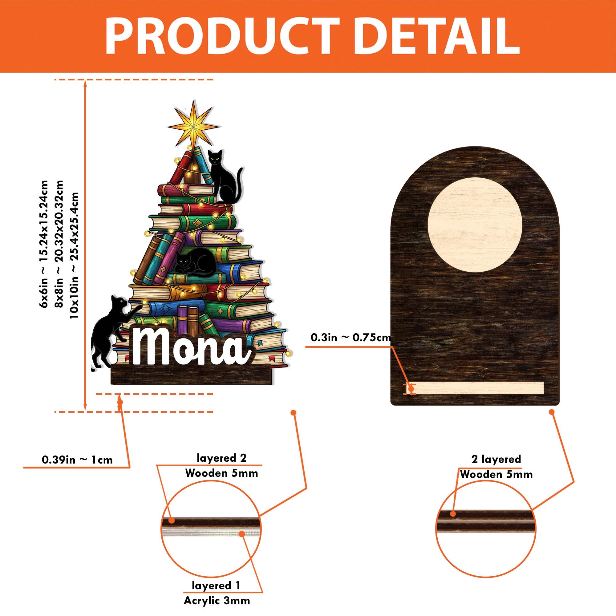 Custom suncatcher Candle Holder:  book tree with black cats and name display