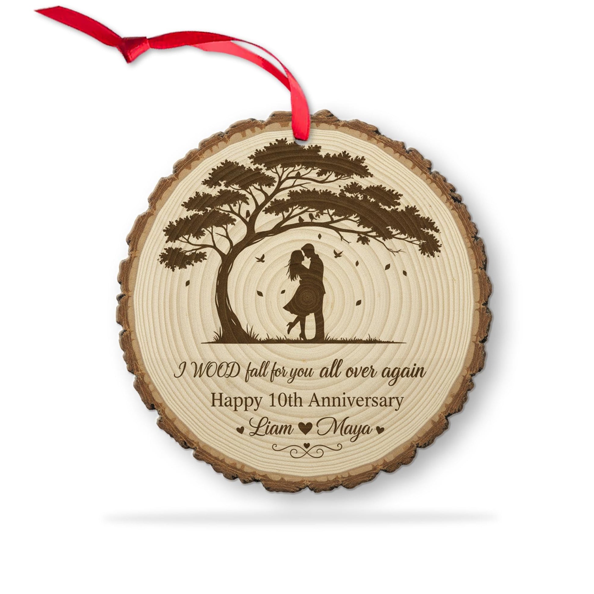 Custom Engraved Tree & Couple Ornament – Personalized Wood Ornament