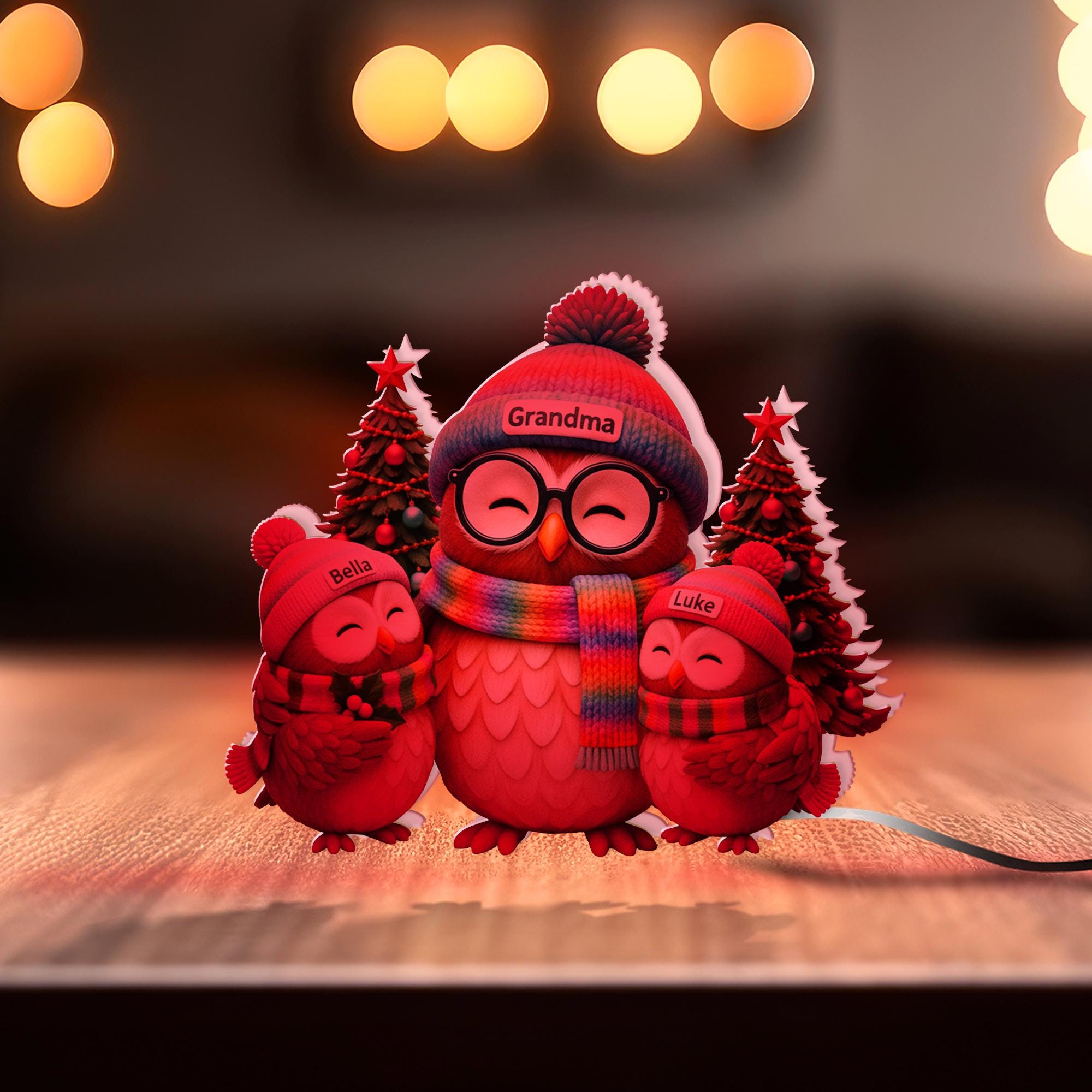 Personalized Owl Family Light Box – Custom Grandma Gift image 6