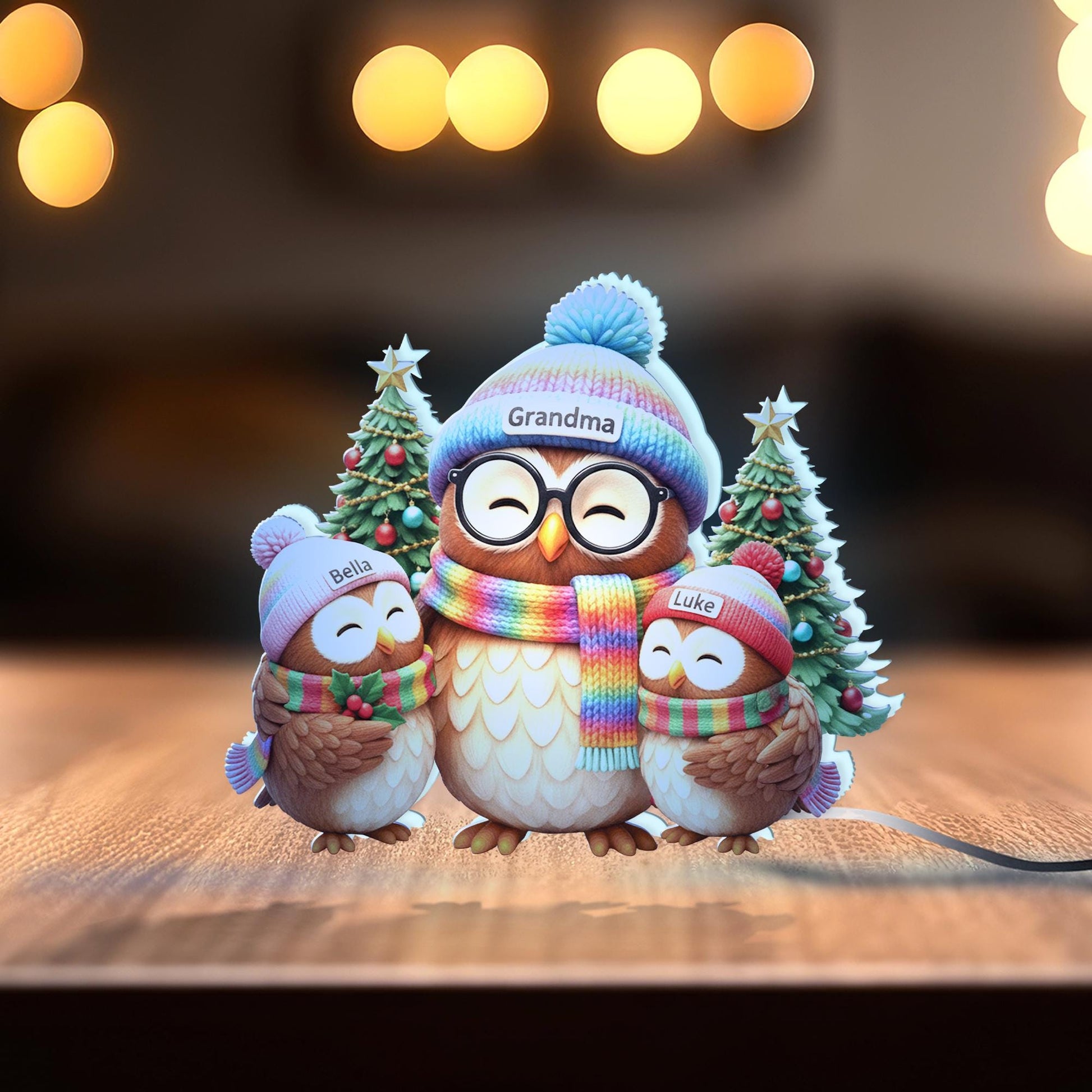 Personalized Owl Family Light Box – Custom Grandma Gift image 4