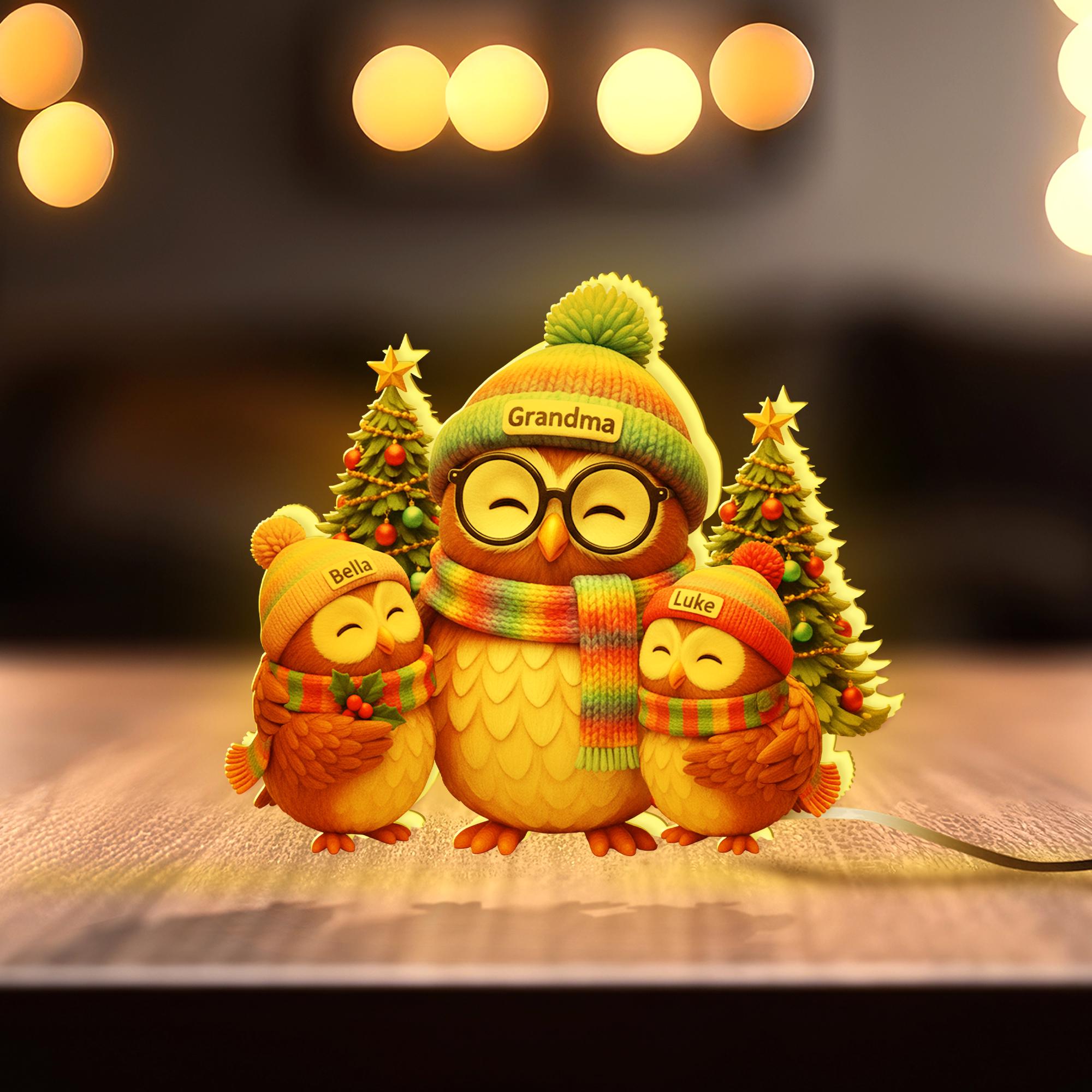Personalized Owl Family Light Box – Custom Grandma Gift image 1