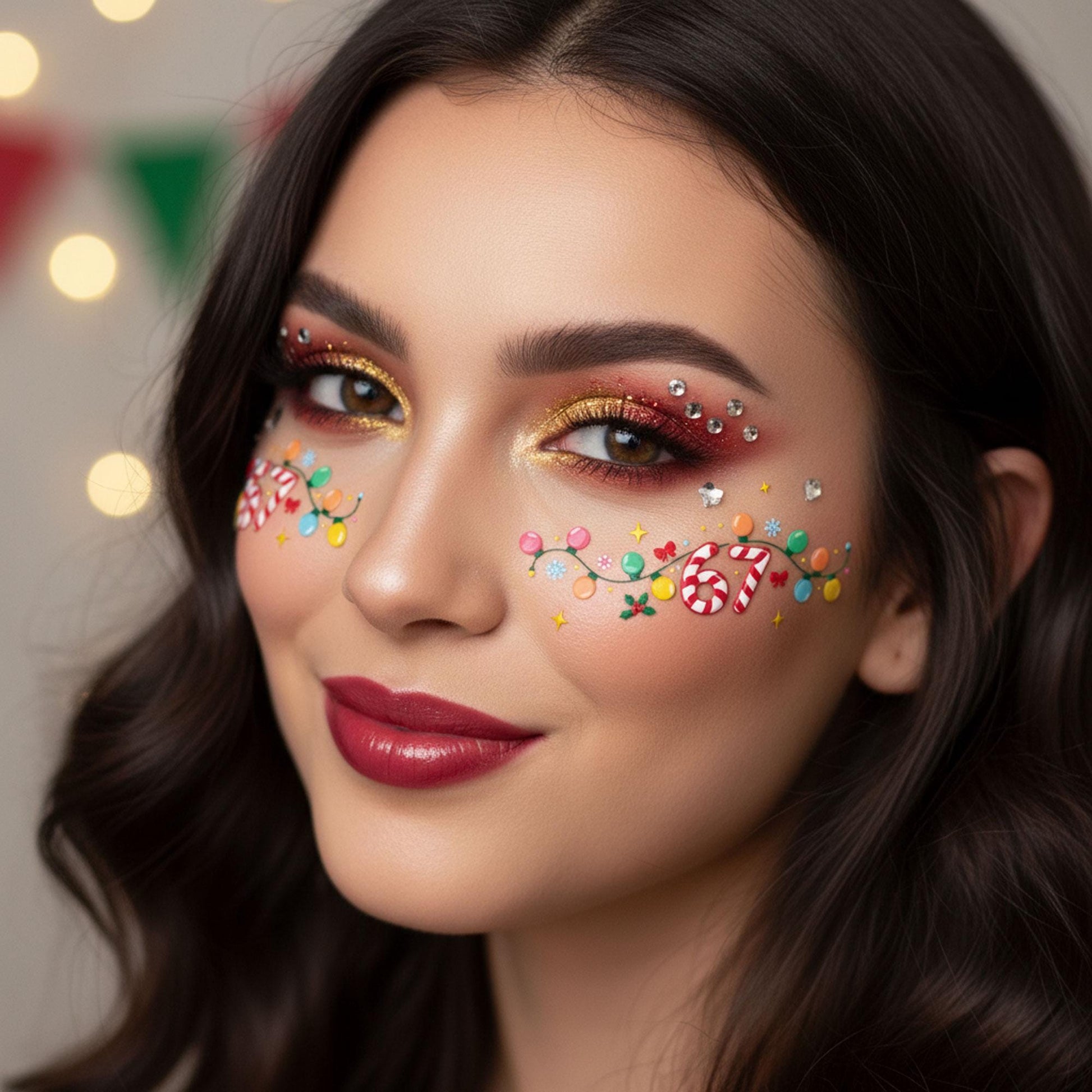 Meme Christmas Tattoo Stickers: Gen Z Slang String Lights image 3