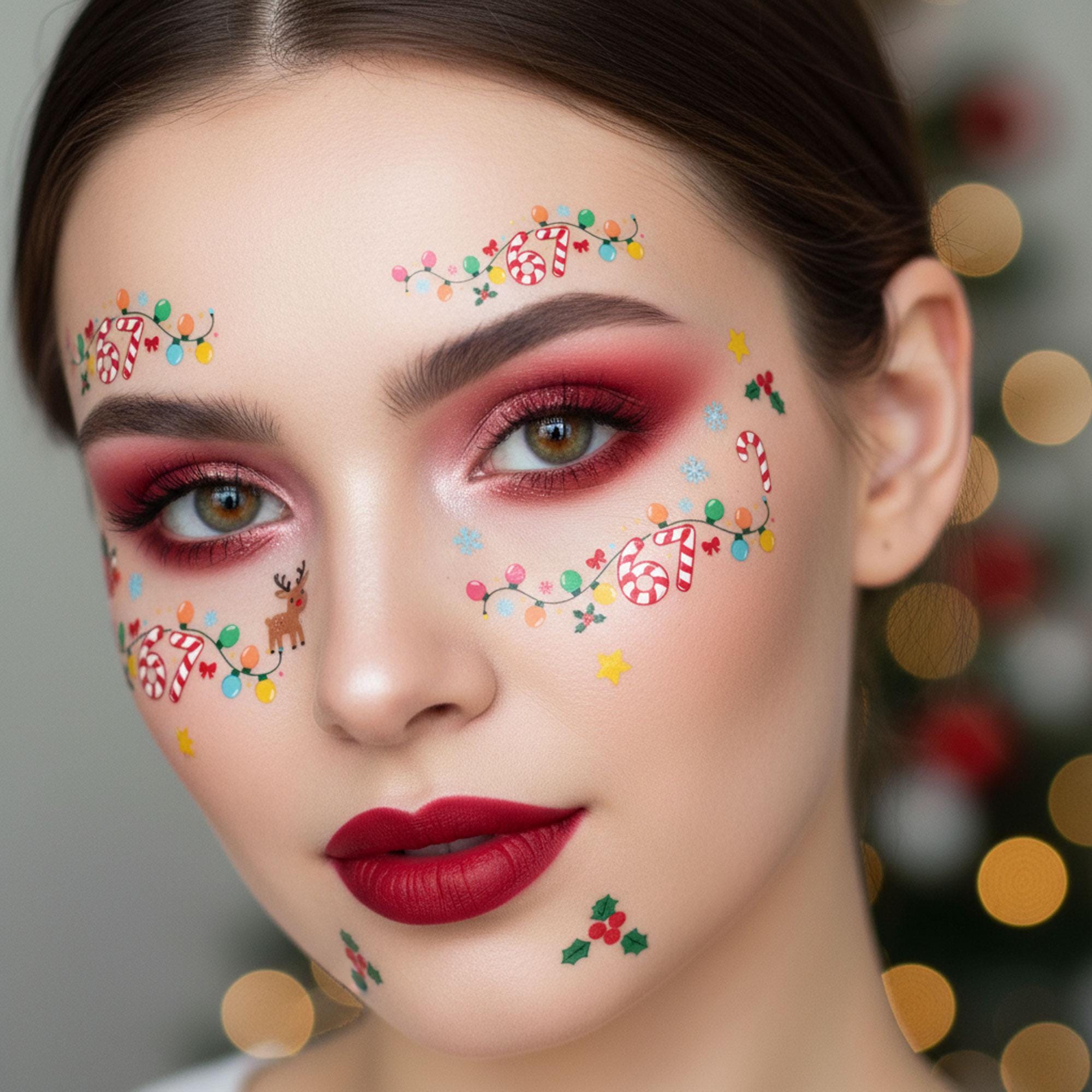 Meme Christmas Tattoo Stickers: Gen Z Slang String Lights image 1