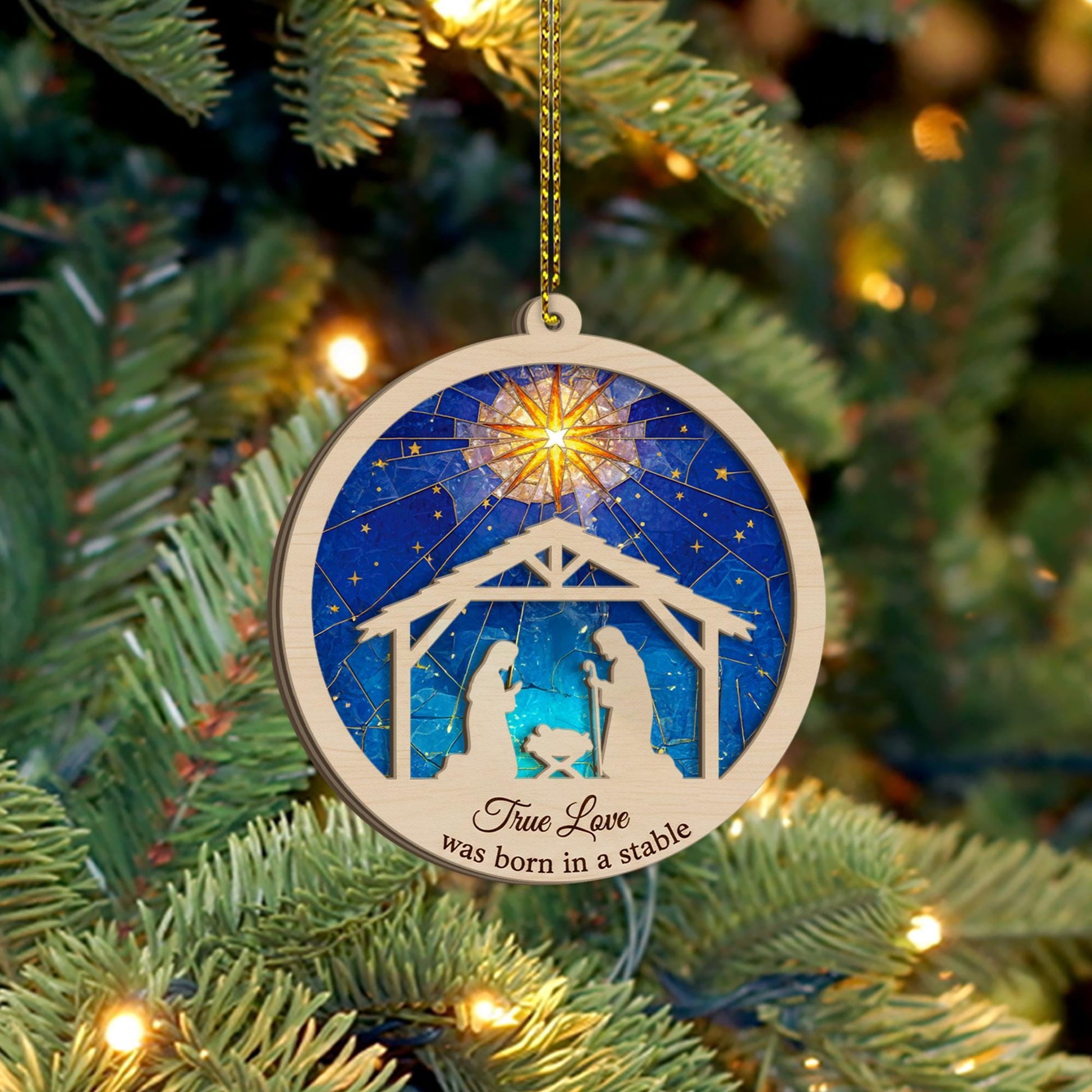Nativity Layered Ornament: ‘True Love Was Born in a Stable’ Christmas Decoration image 3