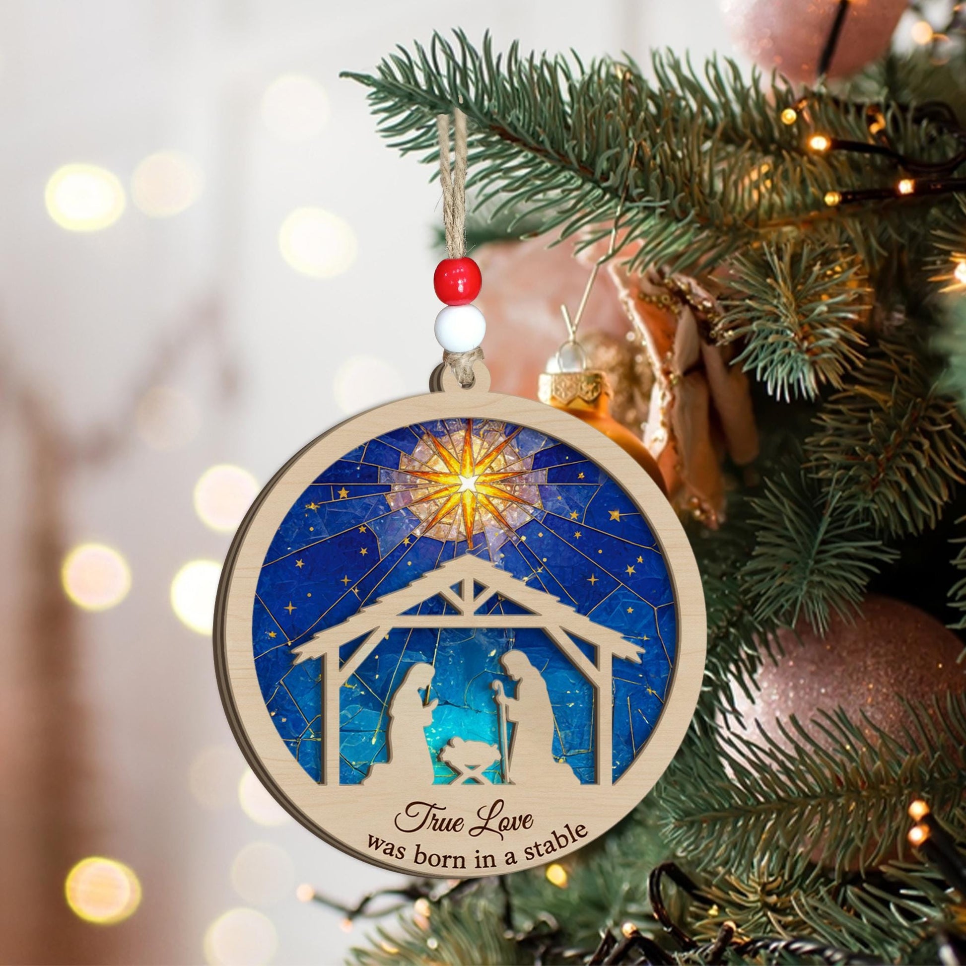 Nativity Layered Ornament: ‘True Love Was Born in a Stable’ Christmas Decoration image 4