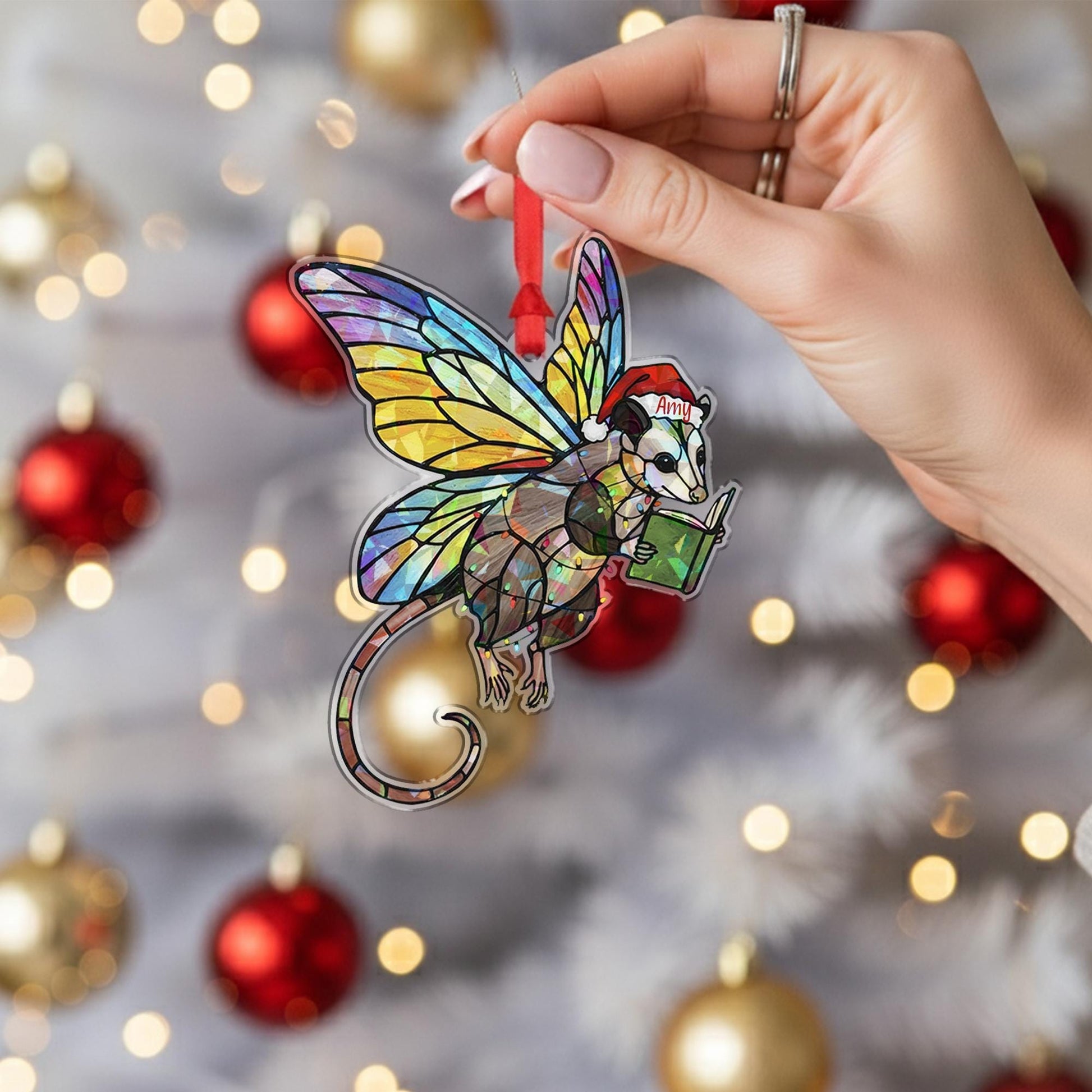 Holographic Fairy Possum Ornament with Book Design: Personalized Names gift image 4