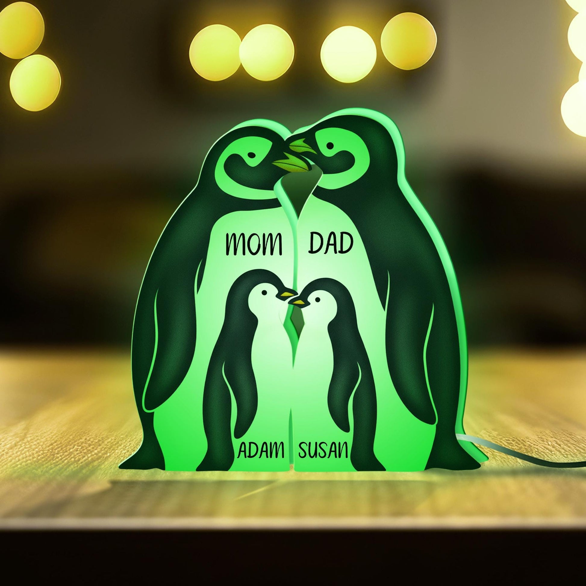 Custom Penguin Family Night Light Box: Personalized Names Winter Lamp image 3