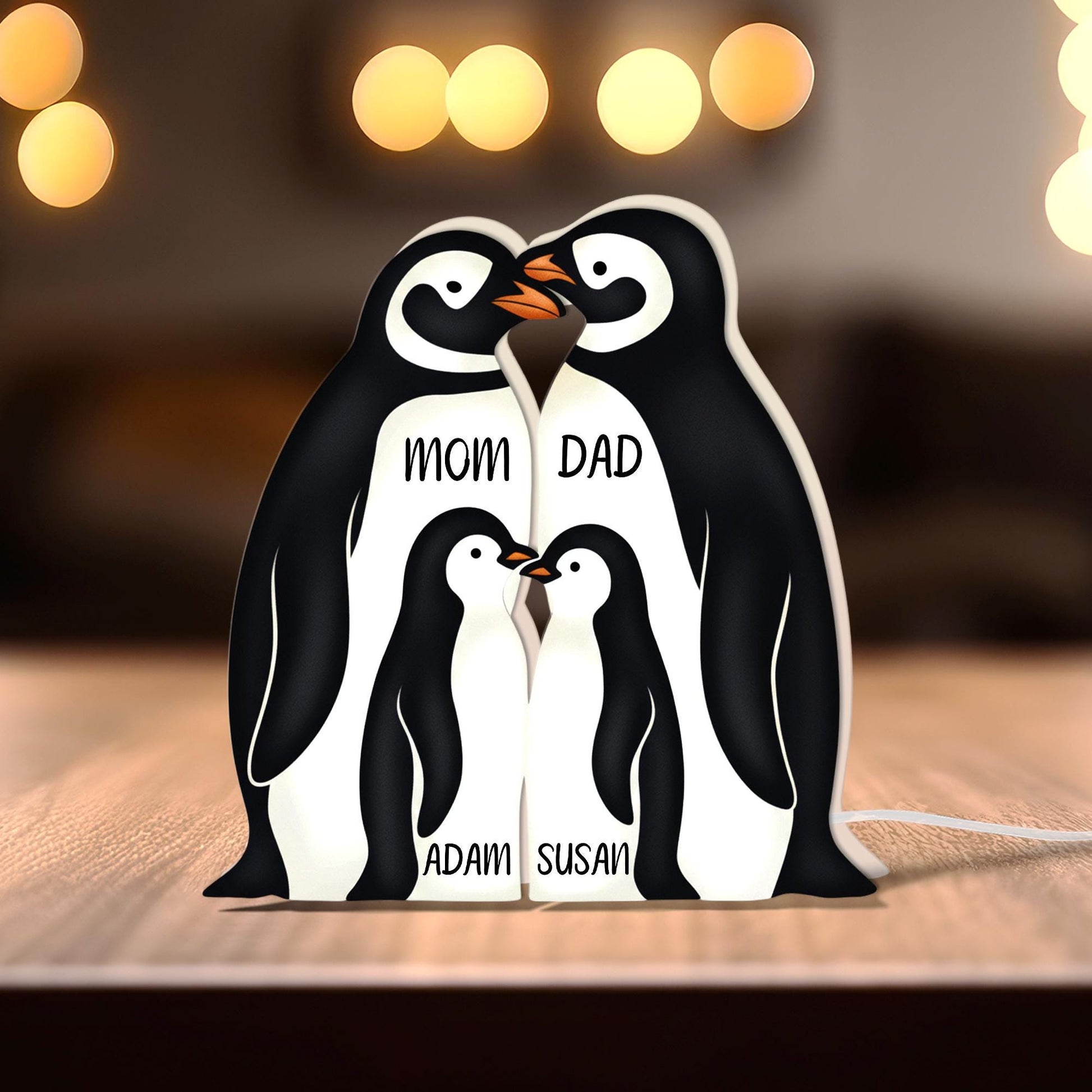 Custom Penguin Family Night Light Box: Personalized Names Winter Lamp image 5