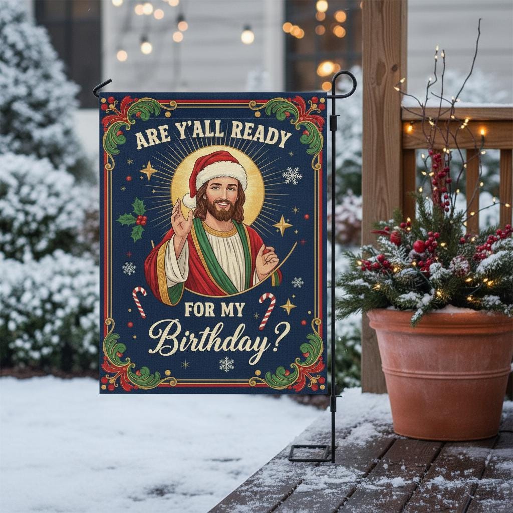 Funny Jesus Christmas Garden Flag: Religious Holiday Humor Decor image 2