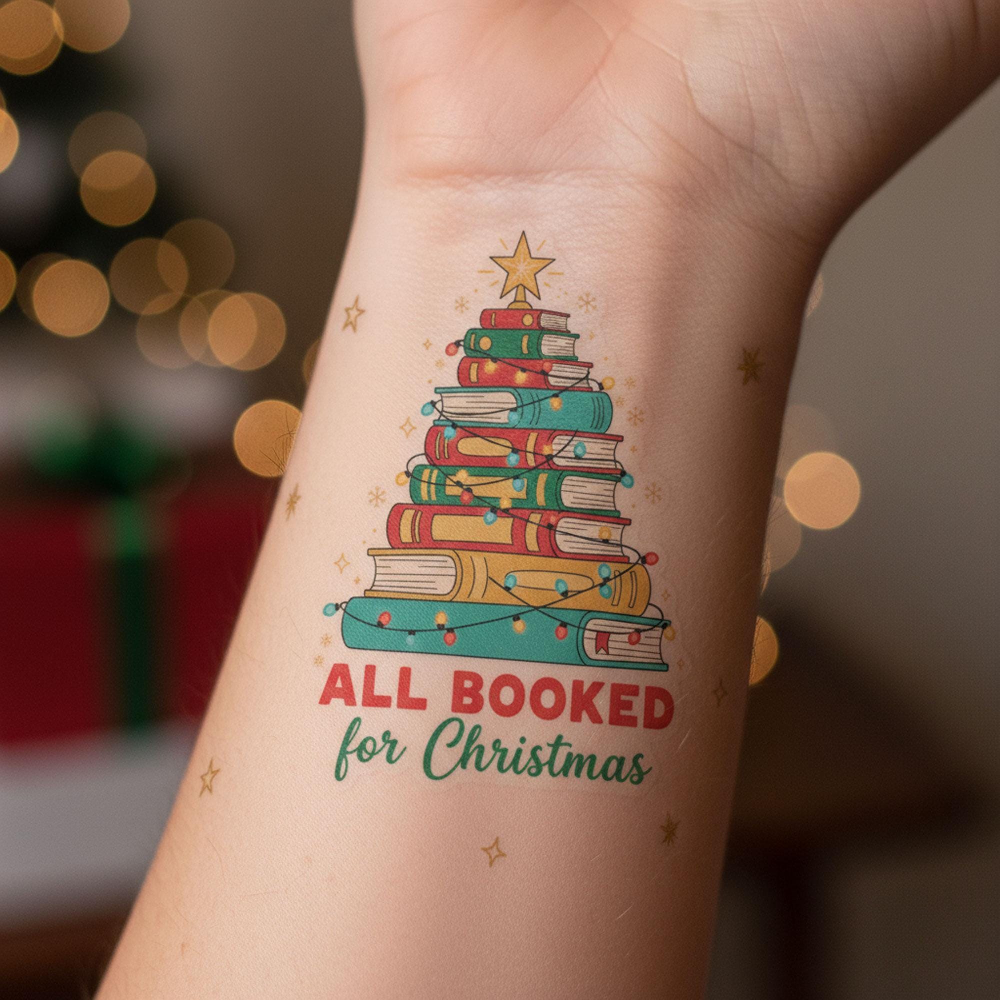 Book Christmas Tree Tattoo Sticker: Festive Librarian Gift image 1