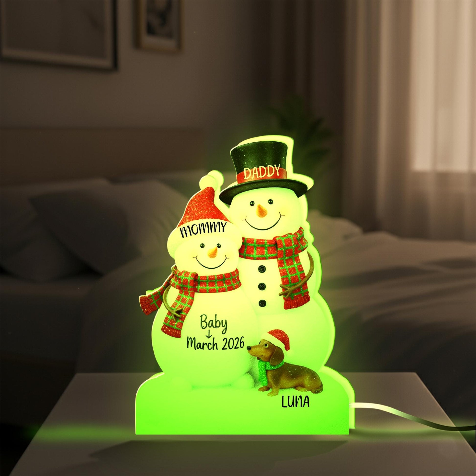 Custom Snowman Family Night Light Box with Names and Baby Announcement image 3