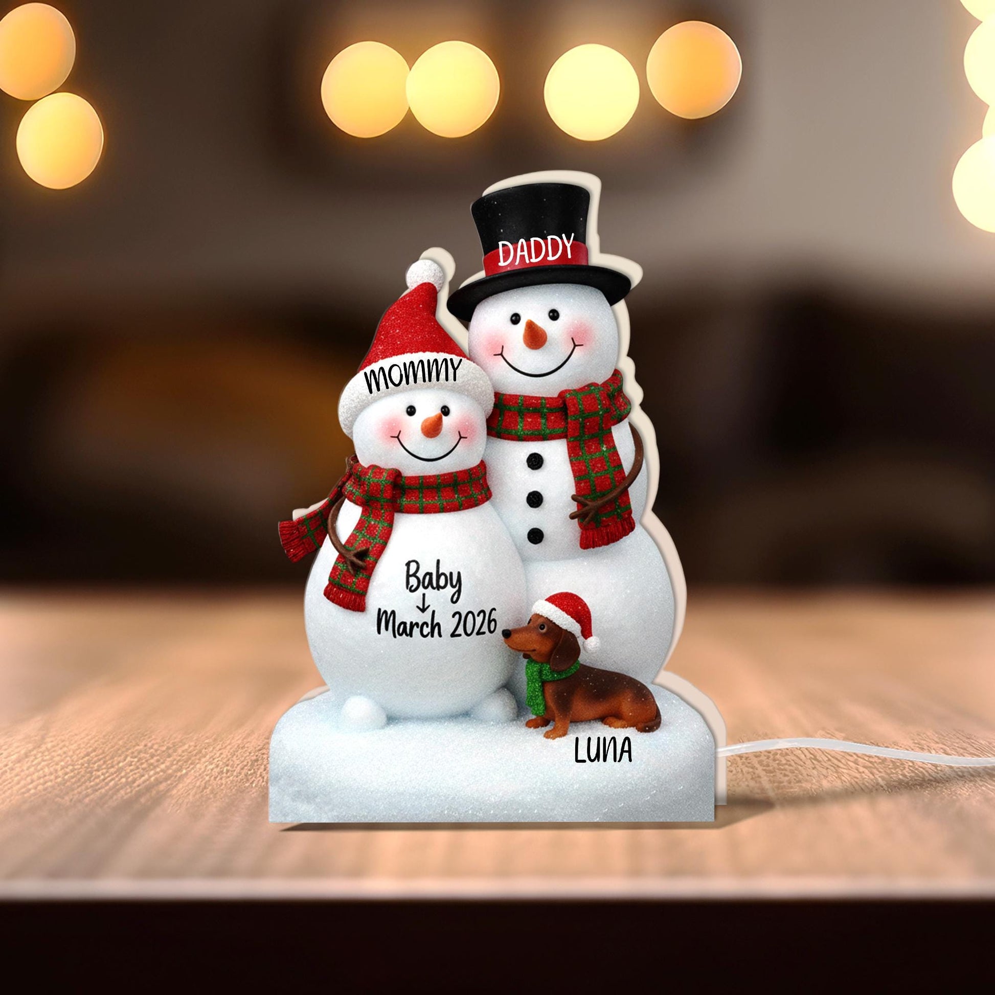Custom Snowman Family Night Light Box with Names and Baby Announcement image 4