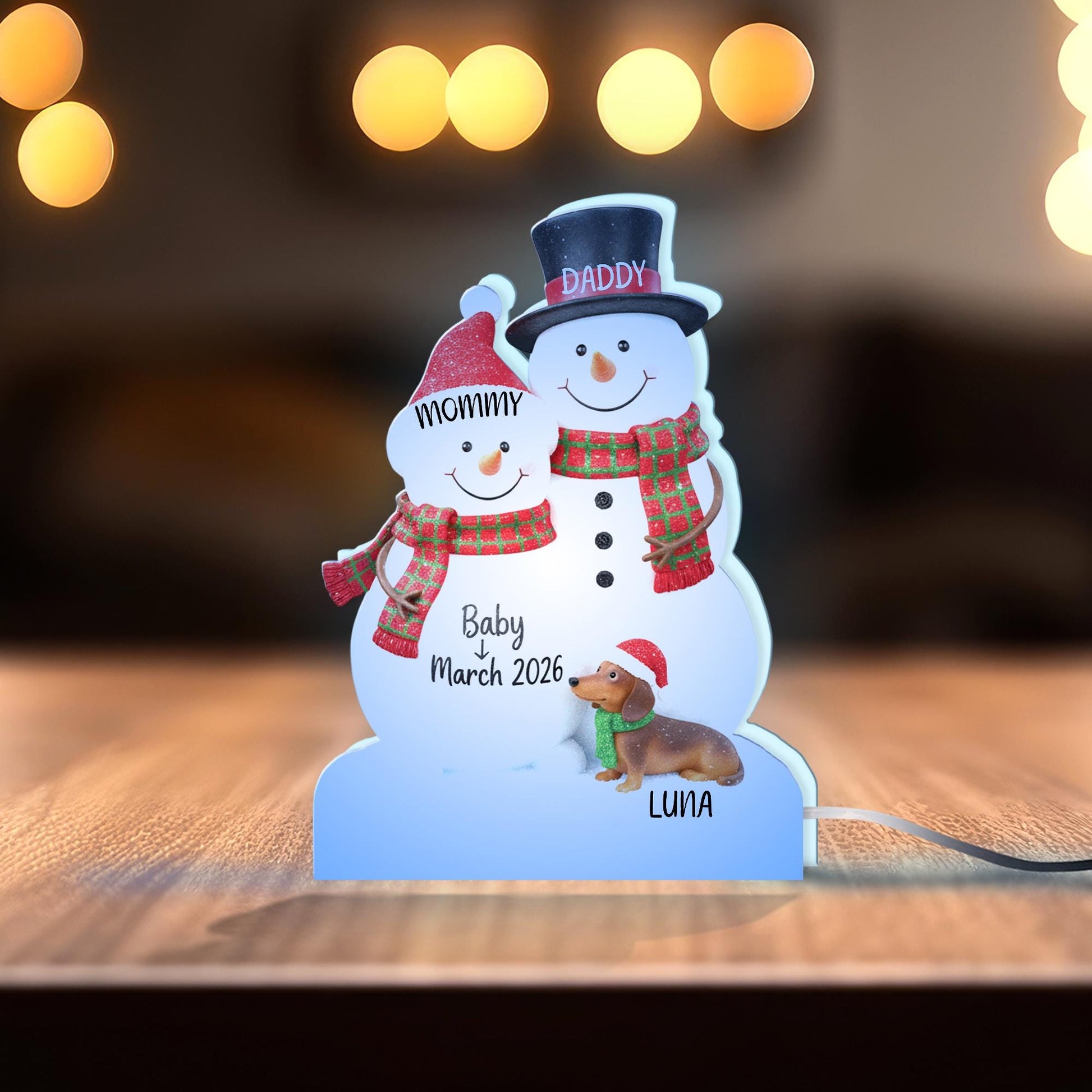 Custom Snowman Family Night Light Box with Names and Baby Announcement image 2
