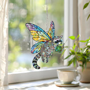 Holographic Fairy Raccoon Reading Book Acrylic Suncatcher Window Decor image 1