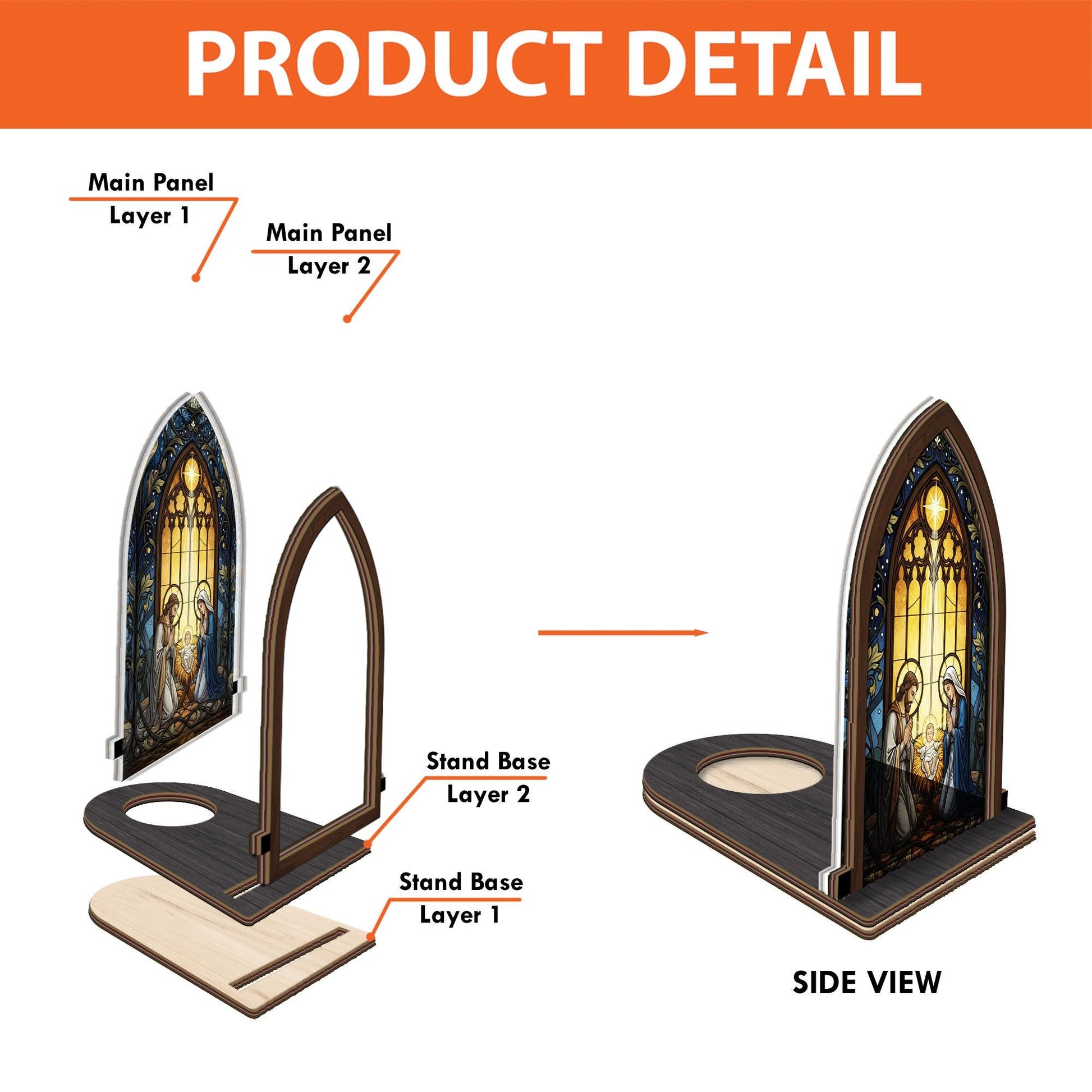 Nativity Scene Suncatcher Candle Holder - Stained Glass Art Christmas Home Decor image 3