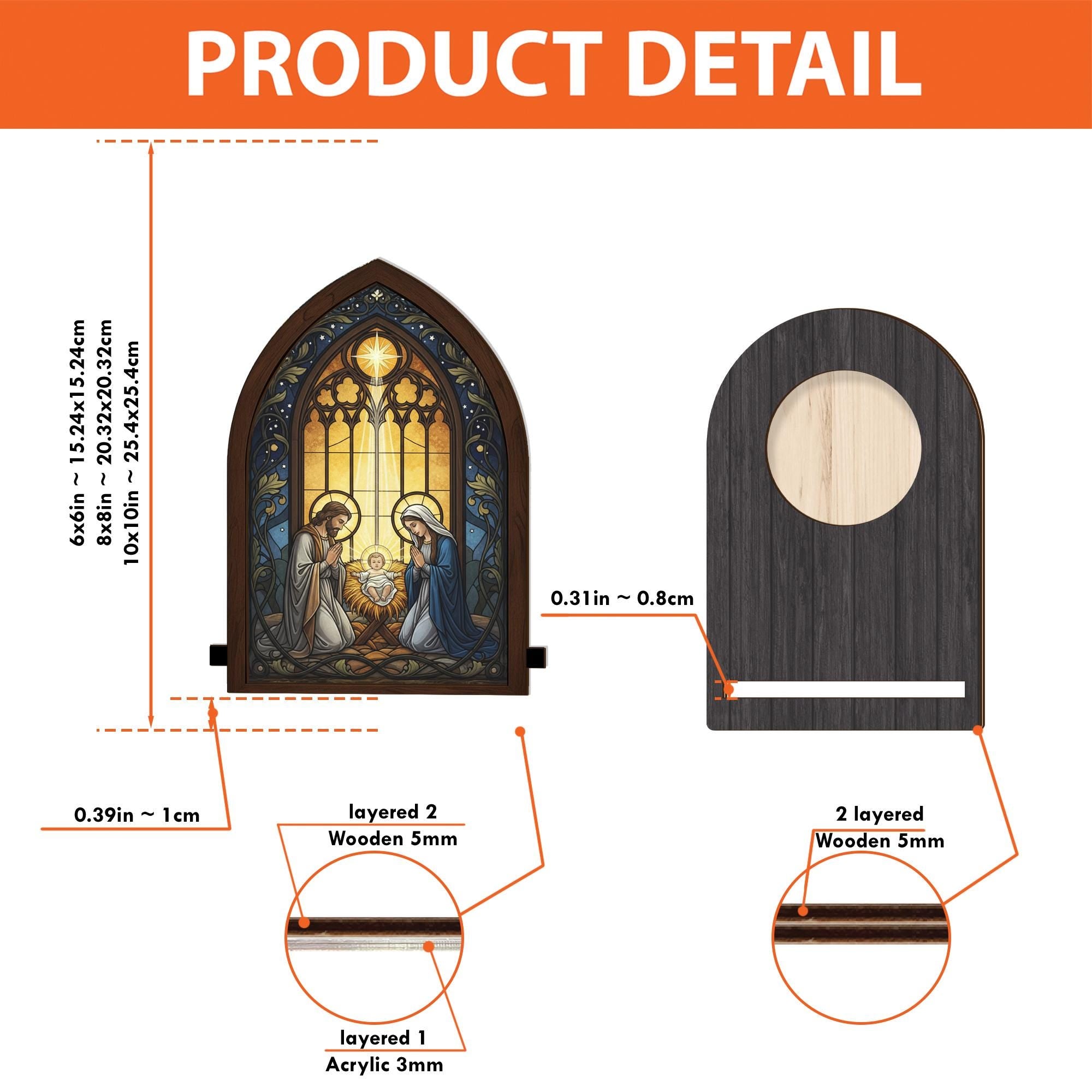 Nativity Scene Suncatcher Candle Holder - Stained Glass Art Christmas Home Decor image 2