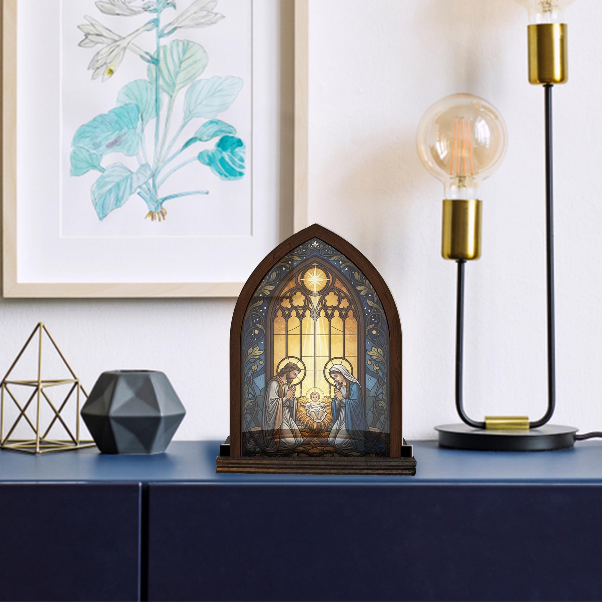 Nativity Scene Suncatcher Candle Holder - Stained Glass Art Christmas Home Decor image 6