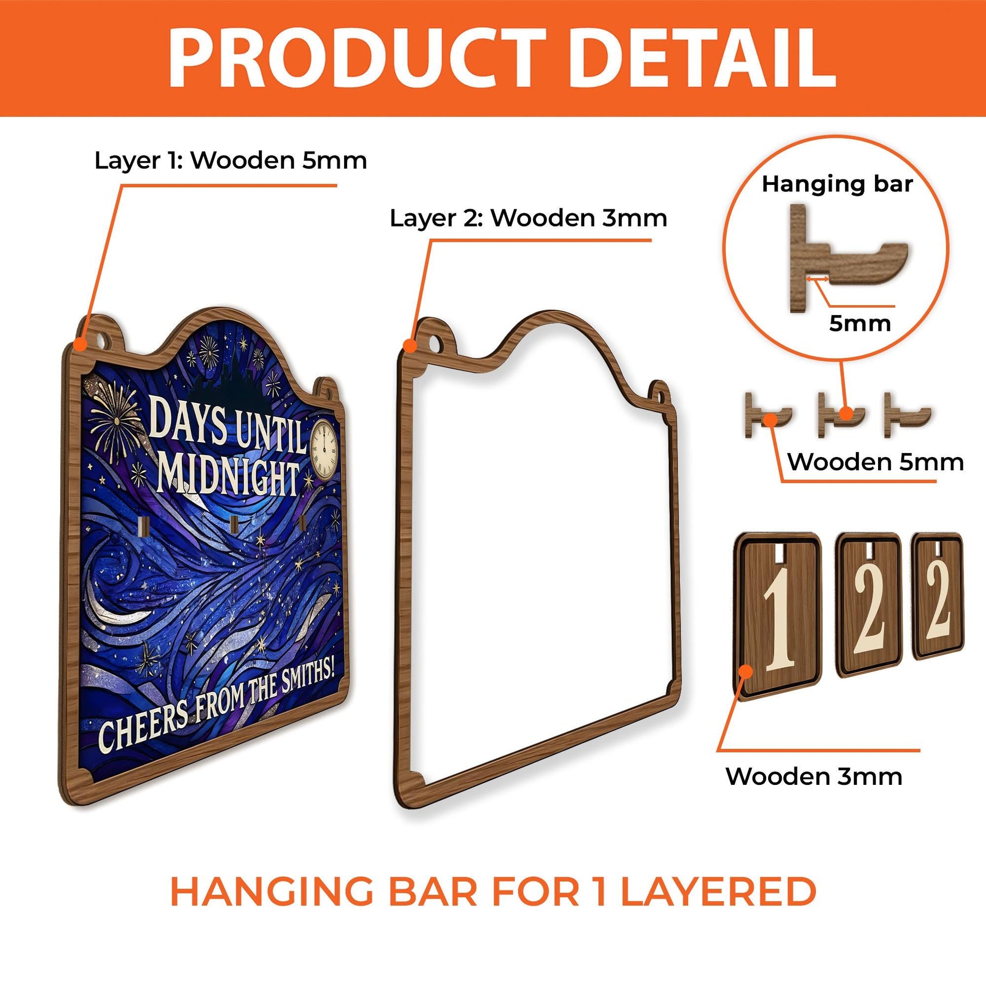 Custom Countdown Calendar - Personalized New Year Decor Days Until Midnight Sign image 3