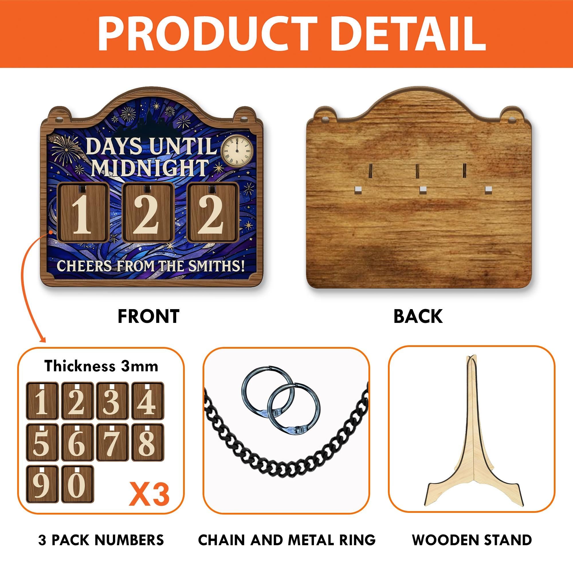 Custom Countdown Calendar - Personalized New Year Decor Days Until Midnight Sign image 5