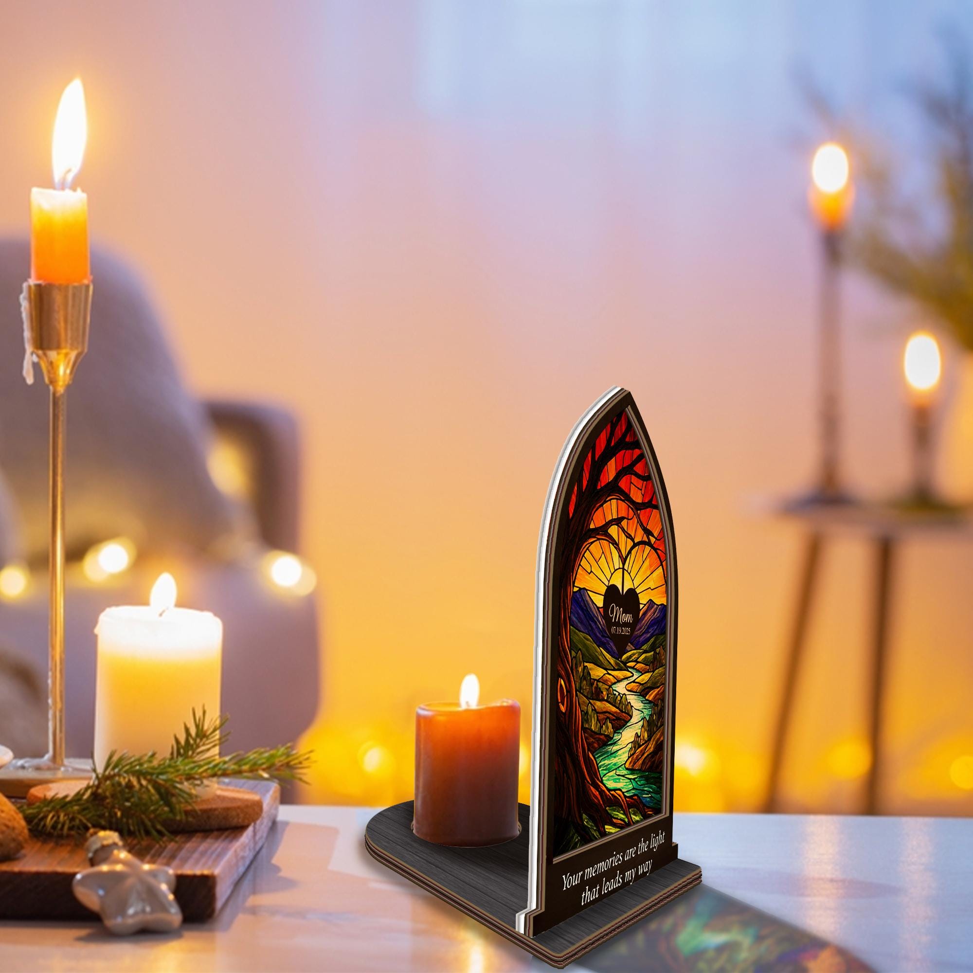 Personalized Memorial Sunset Candle Holder - Custom Remembrance Gift for Mom image 4