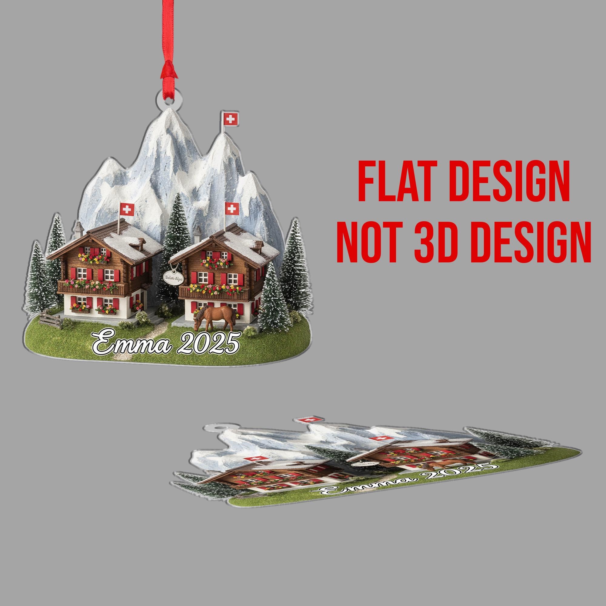 Personalised Swiss Alpine Chalet Ornament – Swiss Mountain Scene with Name & Year image 7