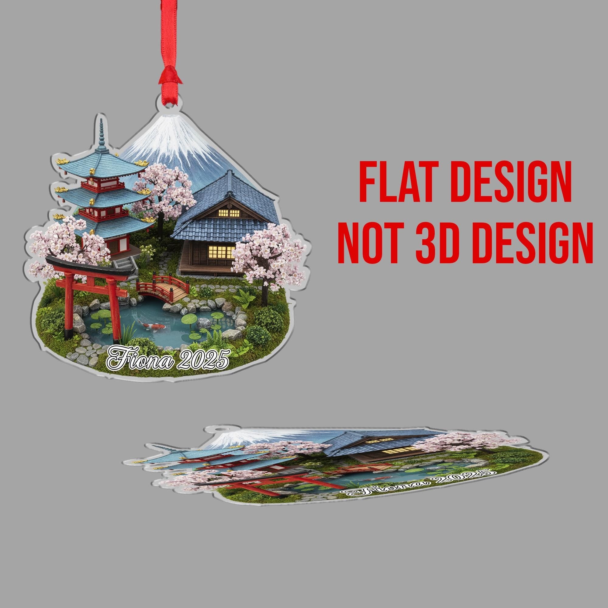 Personalised Japanese Garden Ornament – Mount Fuji & Pagoda Scene with Name and Year image 7