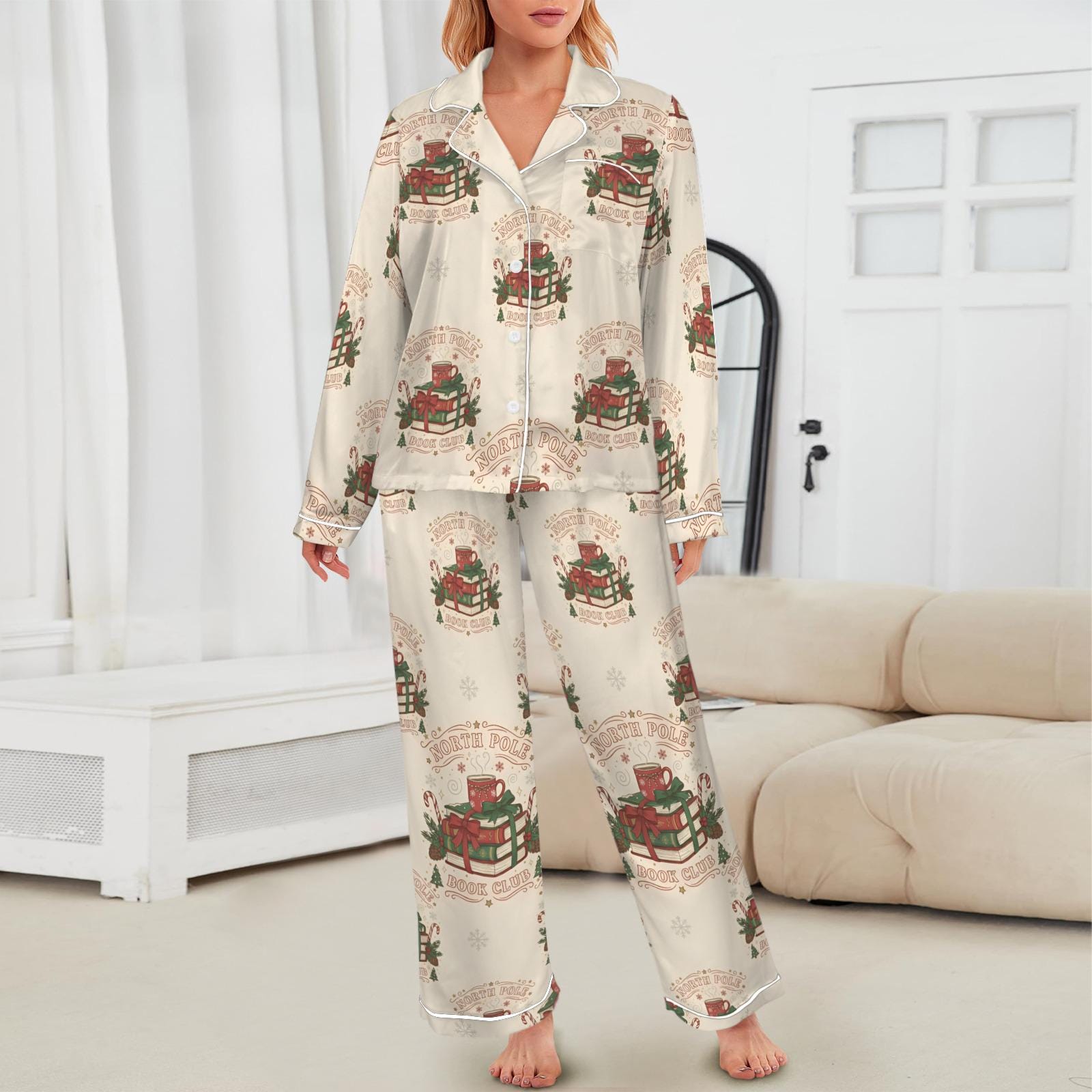 Christmas Pajama Set: Satin North Pole Book Club Sleepwear image 1