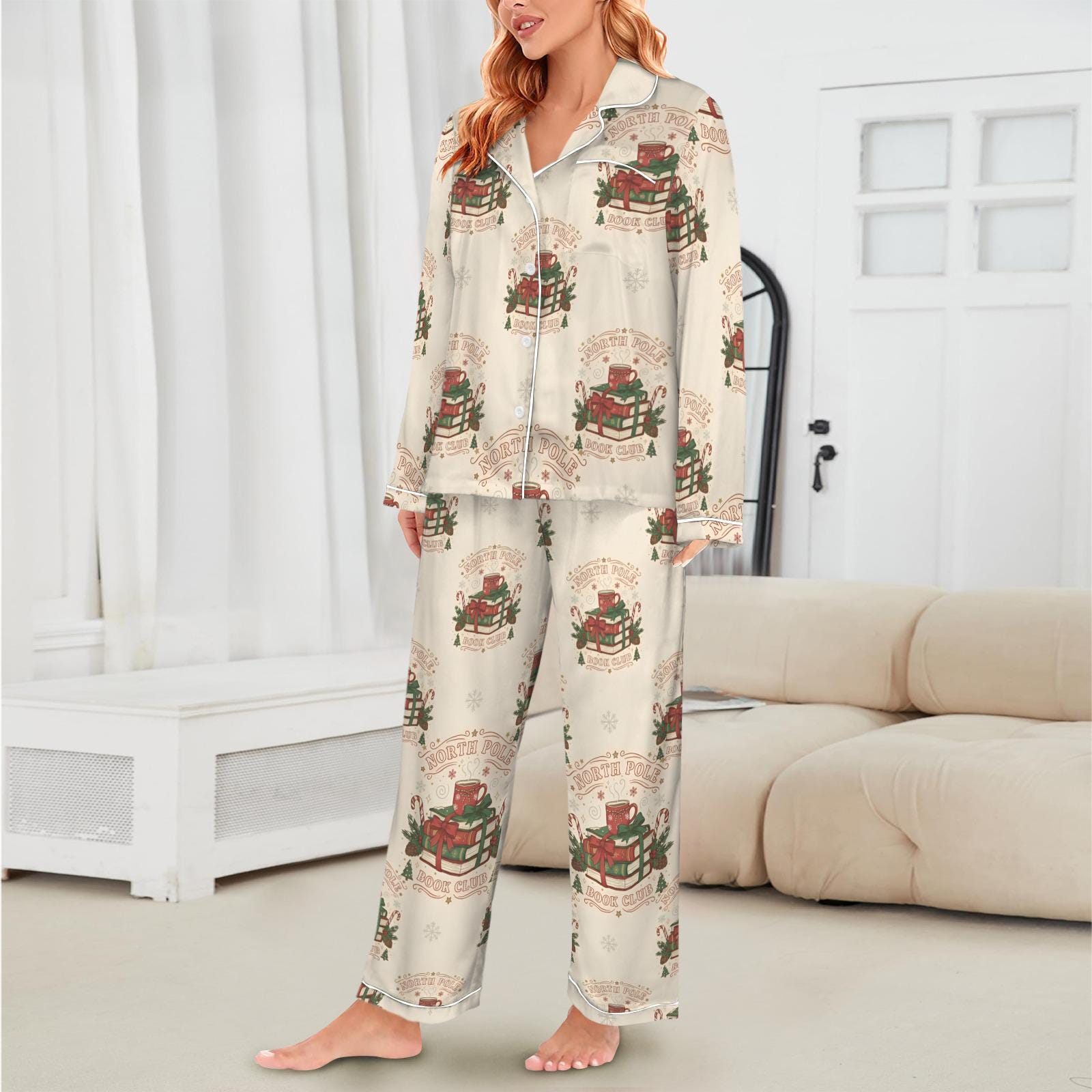 Christmas Pajama Set: Satin North Pole Book Club Sleepwear image 3