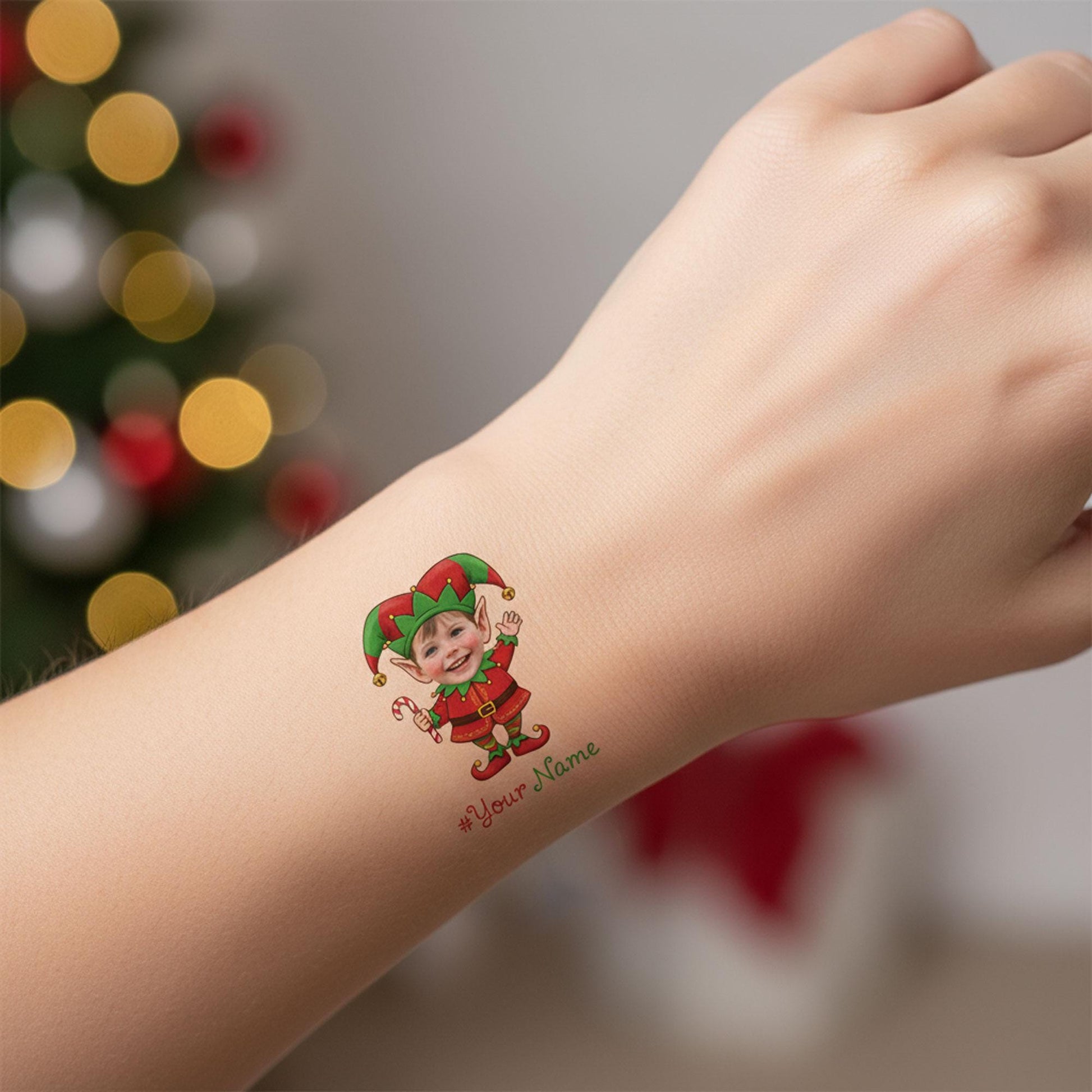 Custom Photo Elf Tattoo Sticker: Personalized Christmas Party Favor for Kids & Families image 4