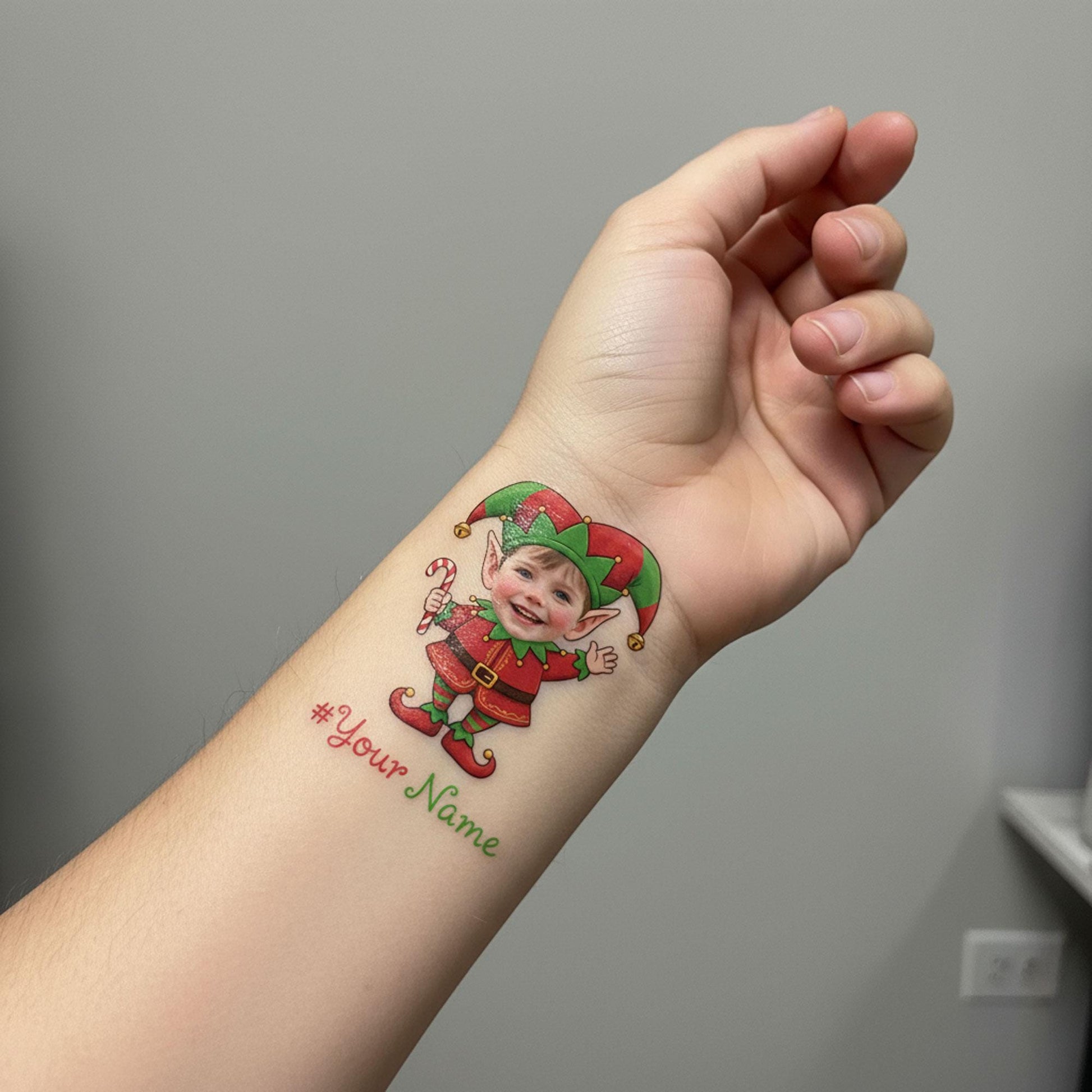 Custom Photo Elf Tattoo Sticker: Personalized Christmas Party Favor for Kids & Families image 2