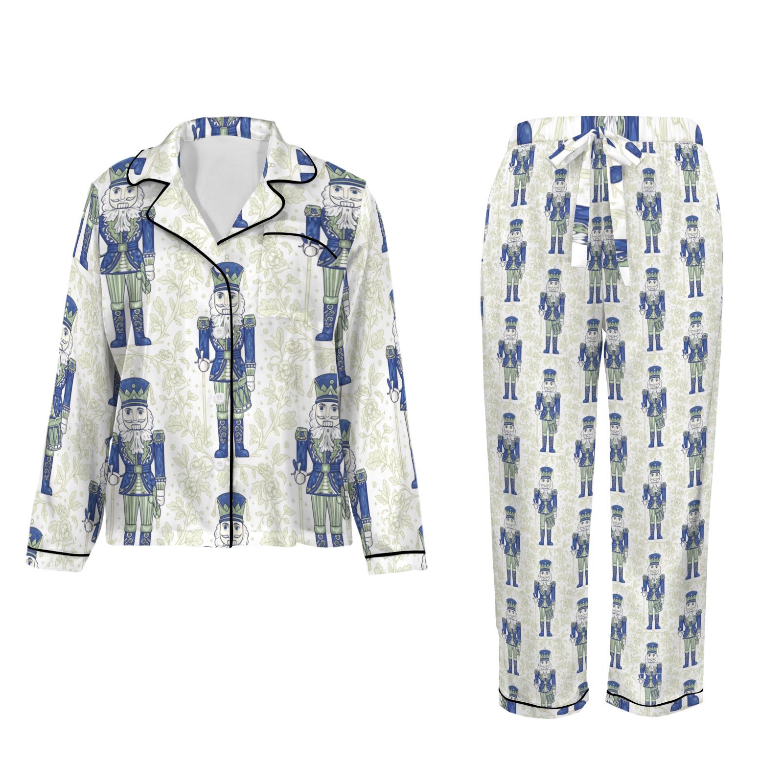 Chinoiserie Nutcracker Christmas Pajamas: Toile de Jouy Satin Sleepwear Set for Elegant Holiday Lounging image 4