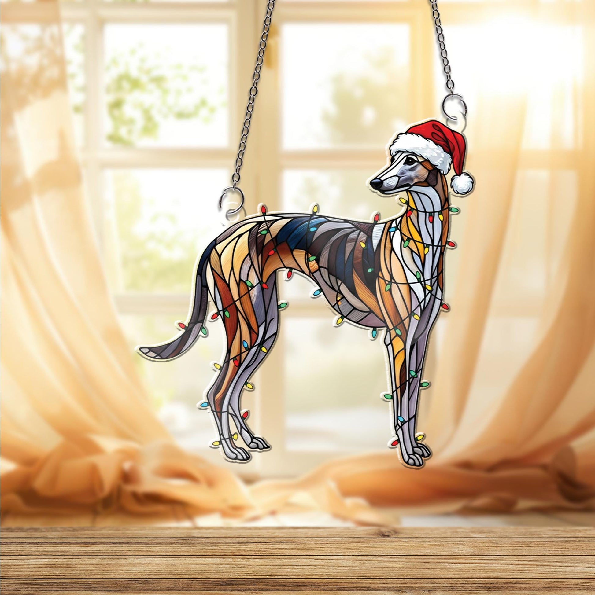 Greyhound Acrylic Window Hanging: whippet Dog Holiday Light Decor