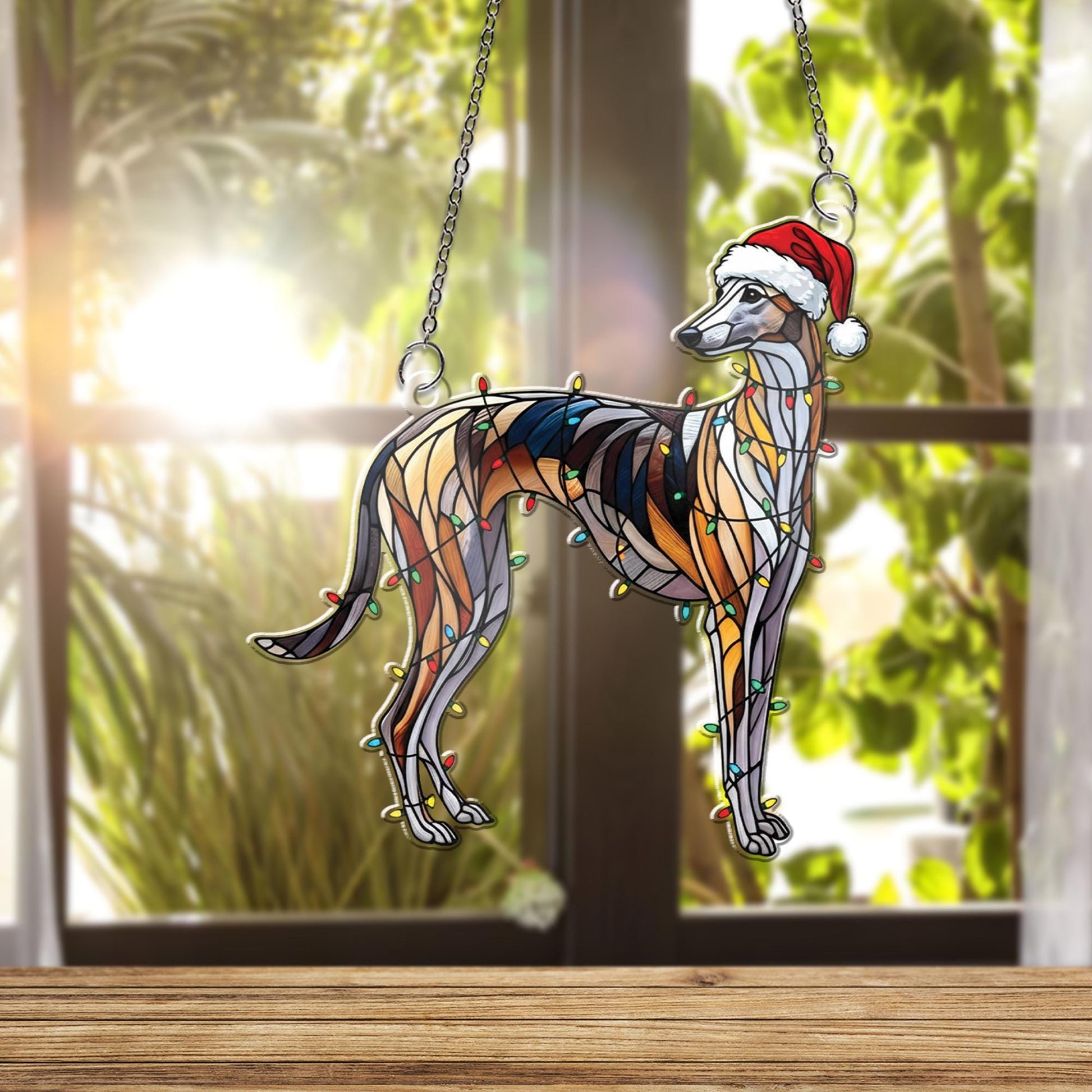 Greyhound Acrylic Window Hanging: whippet Dog Holiday Light Decor