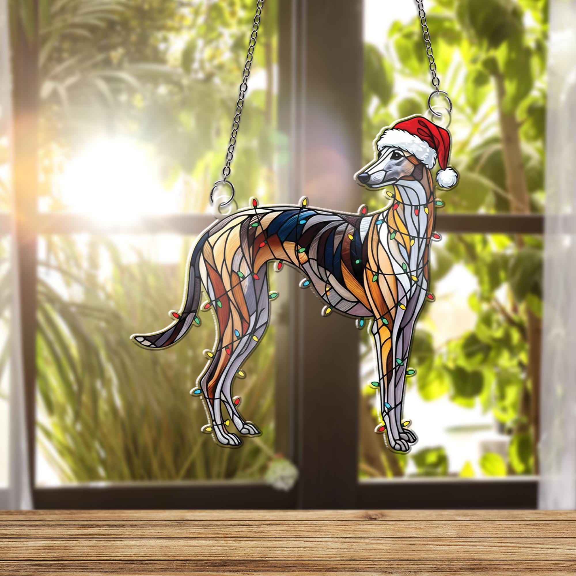 Greyhound Acrylic Window Hanging: whippet Dog Holiday Light Decor