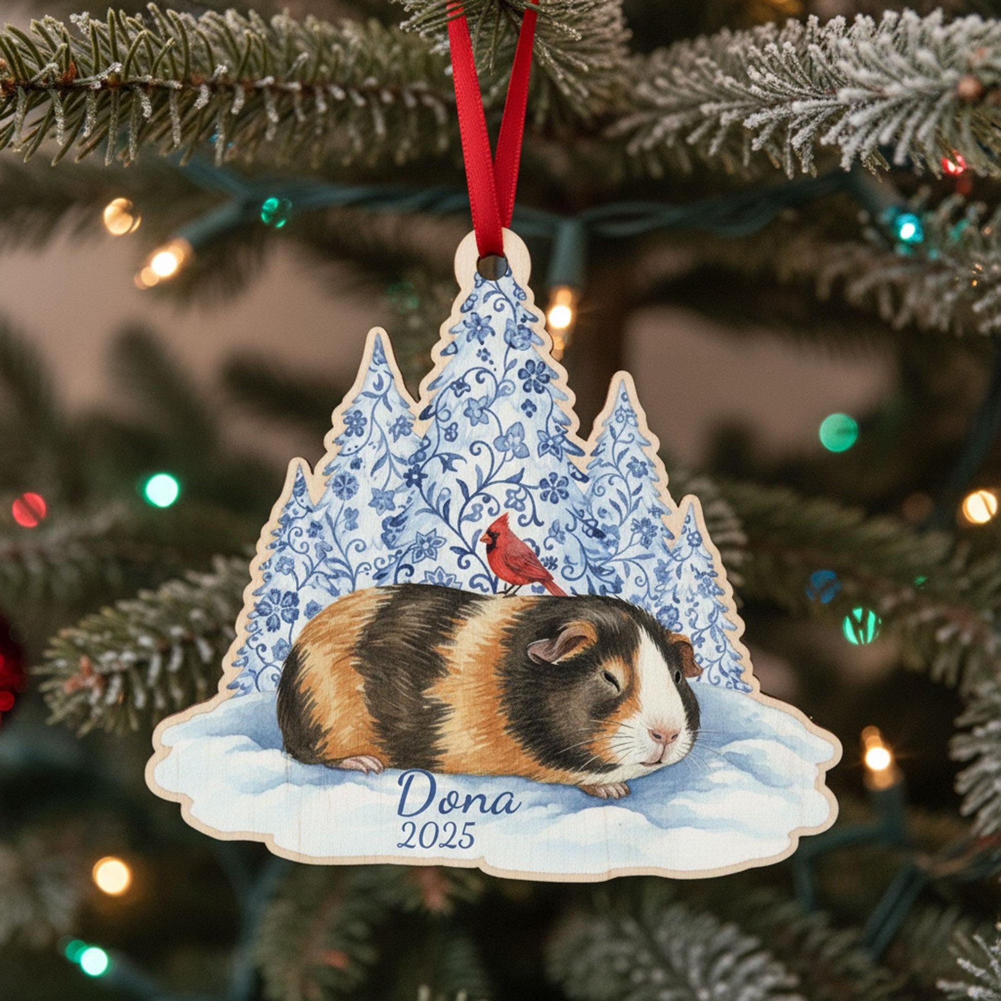 Acrylic Guinea Pig Ornament: Pet Memorial Portrait Calico Winter