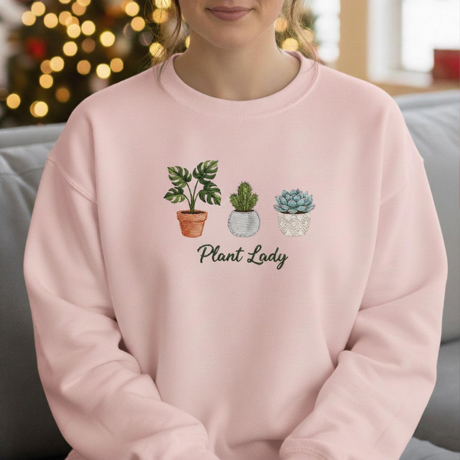 Embroidered Sweatshirt: Plant Lady Crewneck Houseplant Succulent