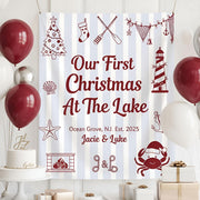 Custom First Christmas At Lake Tapestry: Rustic Christmas Theme Backdrop