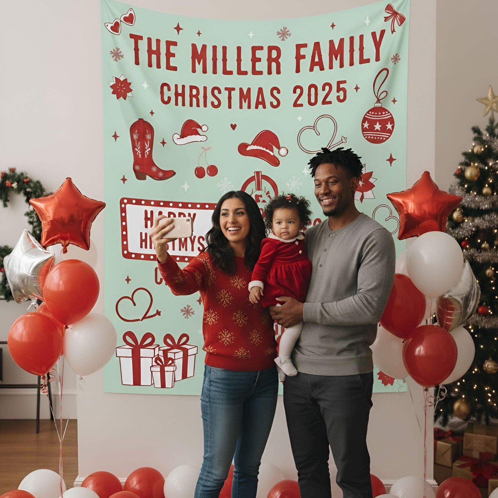 Custom Western Family Christmas Backdrop: Rustic Holiday Banner Cowboy Boots Festive Southern Decor