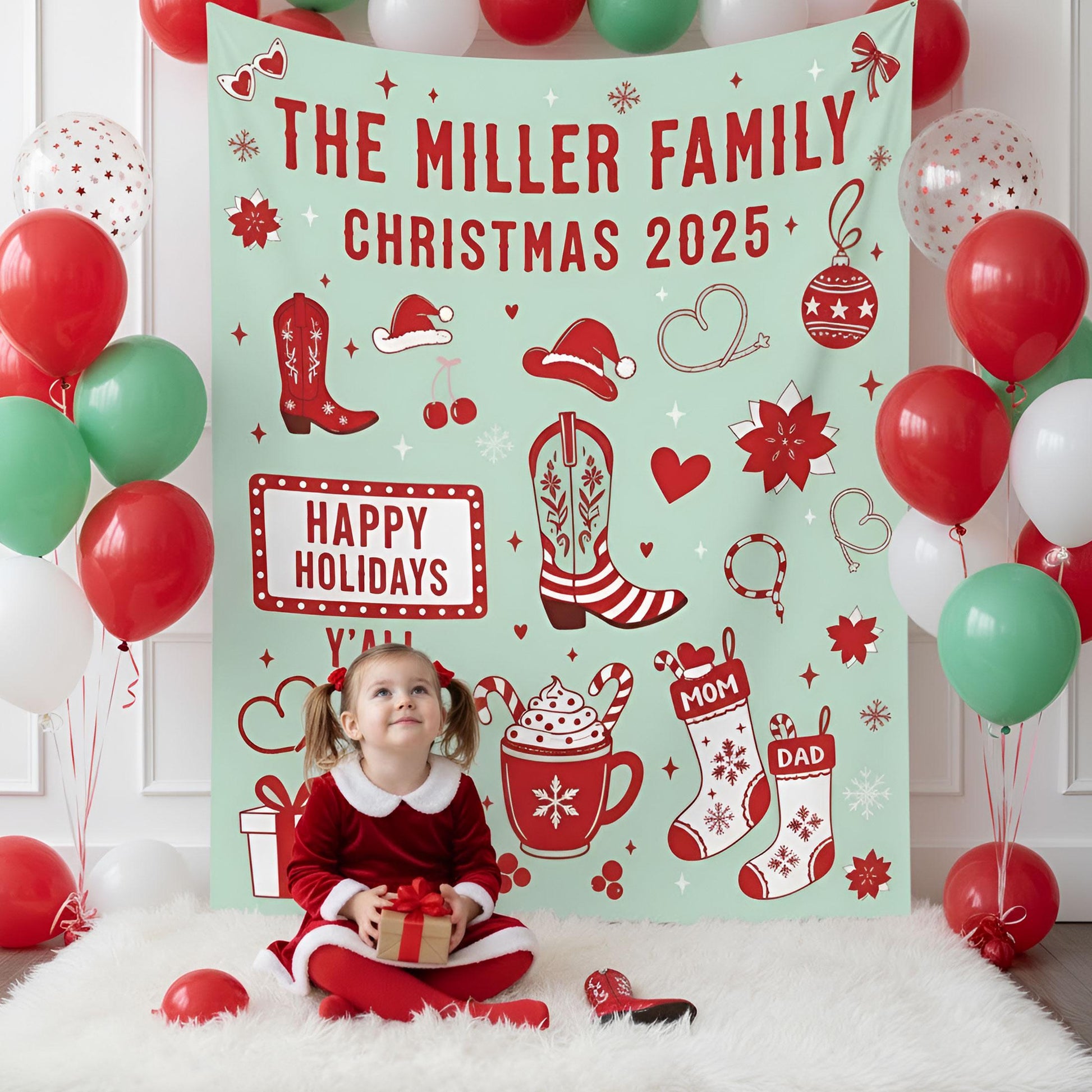 Custom Western Family Christmas Backdrop: Rustic Holiday Banner Cowboy Boots Festive Southern Decor