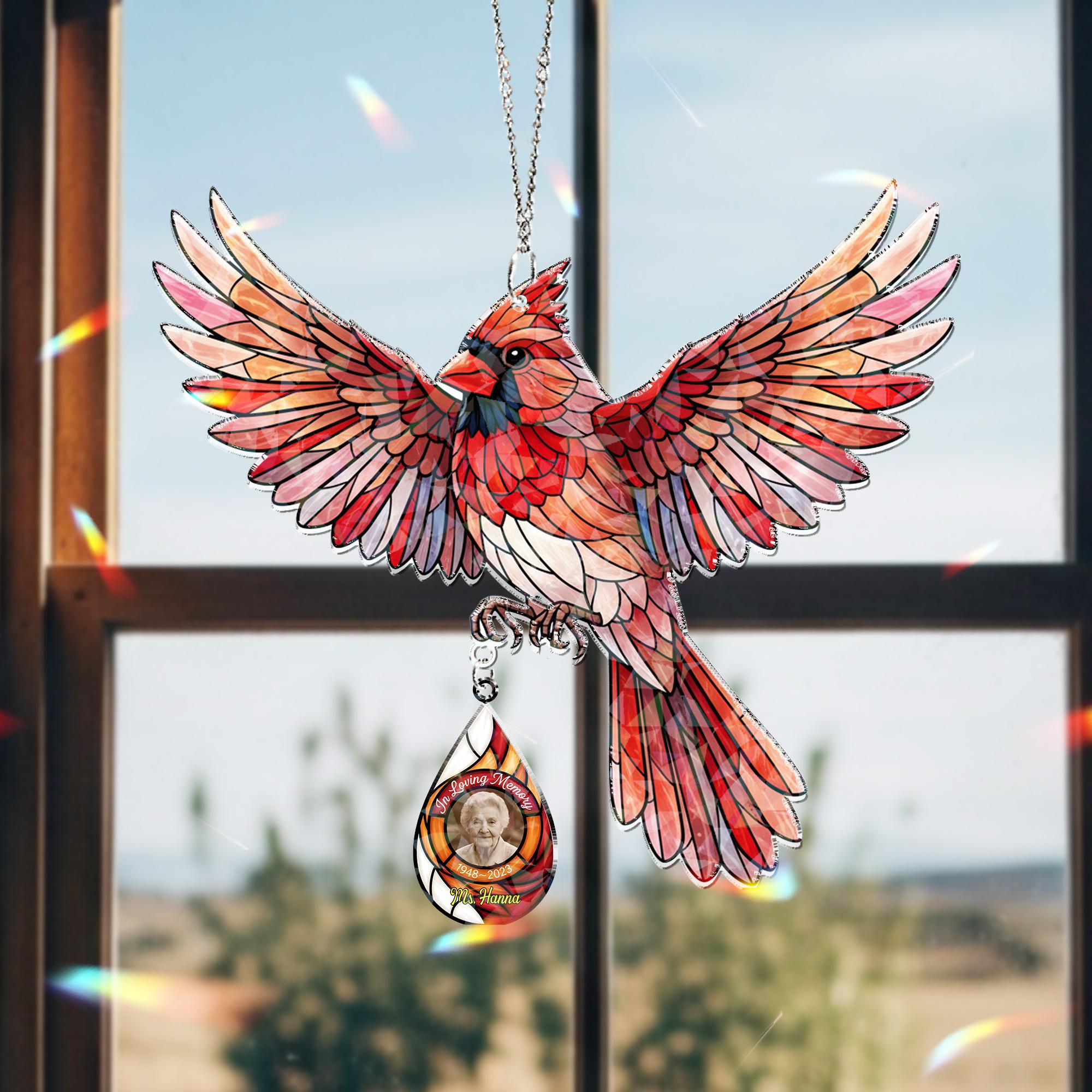Personalized Photo Cardinal Suncatcher: Hologram Memorial, Window Hanging Decor
