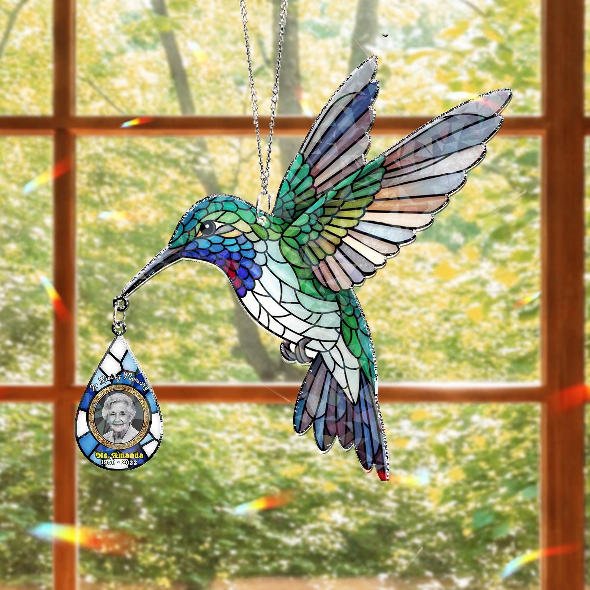 Personalized Photo Hummingbird Suncatcher: Hologram Memorial, Window Hanging Decor