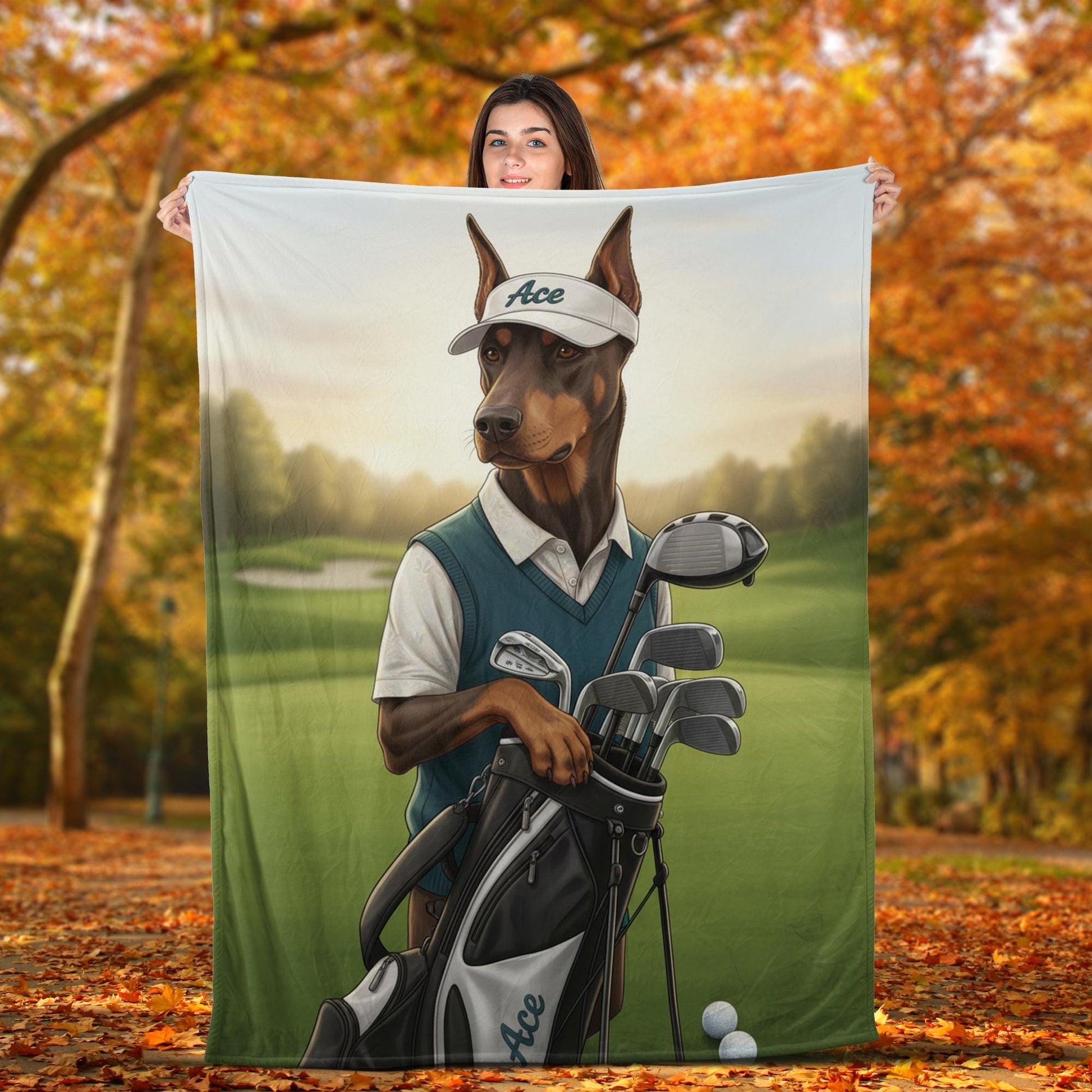 Custom Golf Pet Blanket: Personalized Dog Portrait Fleece Throw