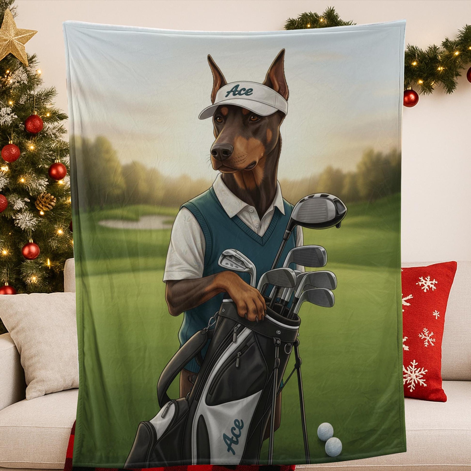 Custom Golf Pet Blanket: Personalized Dog Portrait Fleece Throw
