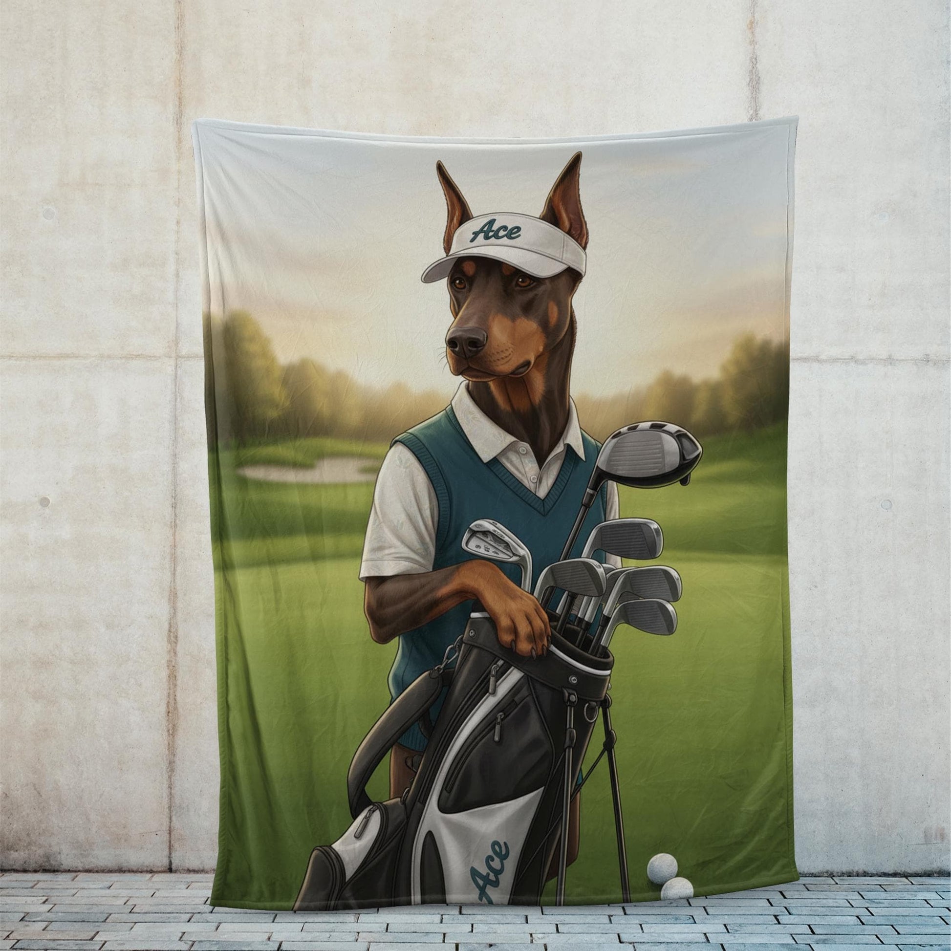 Custom Golf Pet Blanket: Personalized Dog Portrait Fleece Throw
