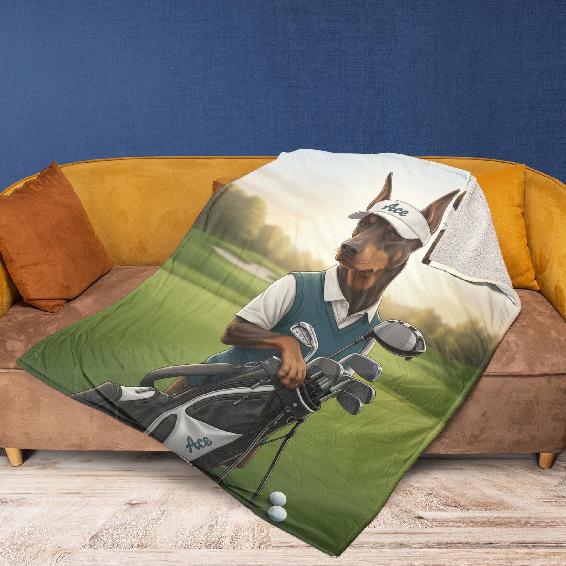 Custom Golf Pet Blanket: Personalized Dog Portrait Fleece Throw
