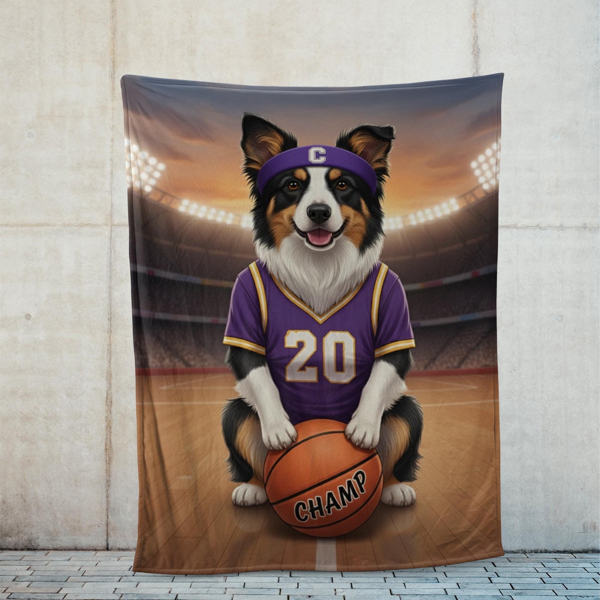 Custom Basketball Pet Portrait Fleece Blanket, Personalized Pet Throw