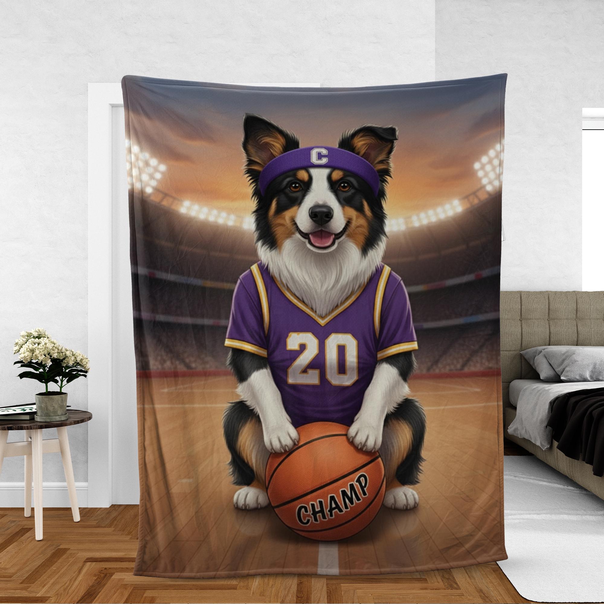 Custom Basketball Pet Portrait Fleece Blanket, Personalized Pet Throw