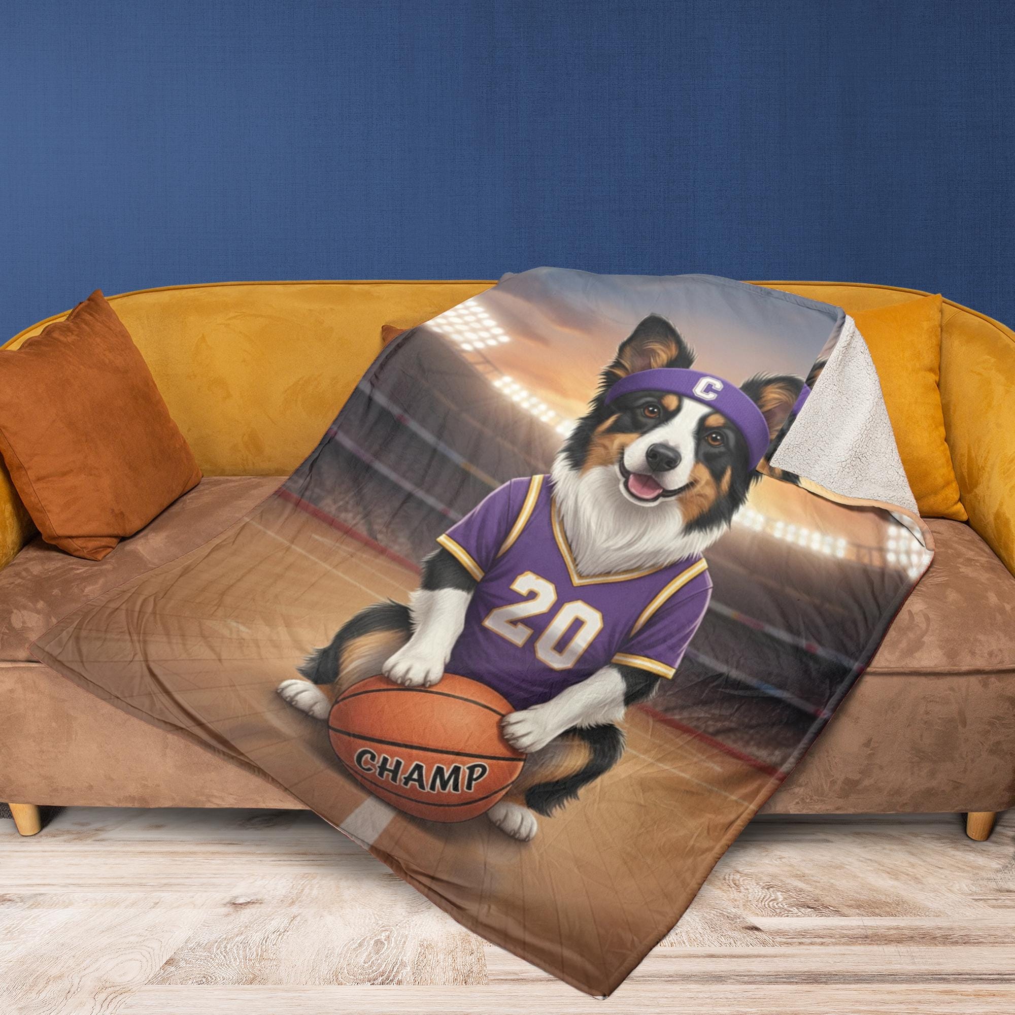 Custom Basketball Pet Portrait Fleece Blanket, Personalized Pet Throw