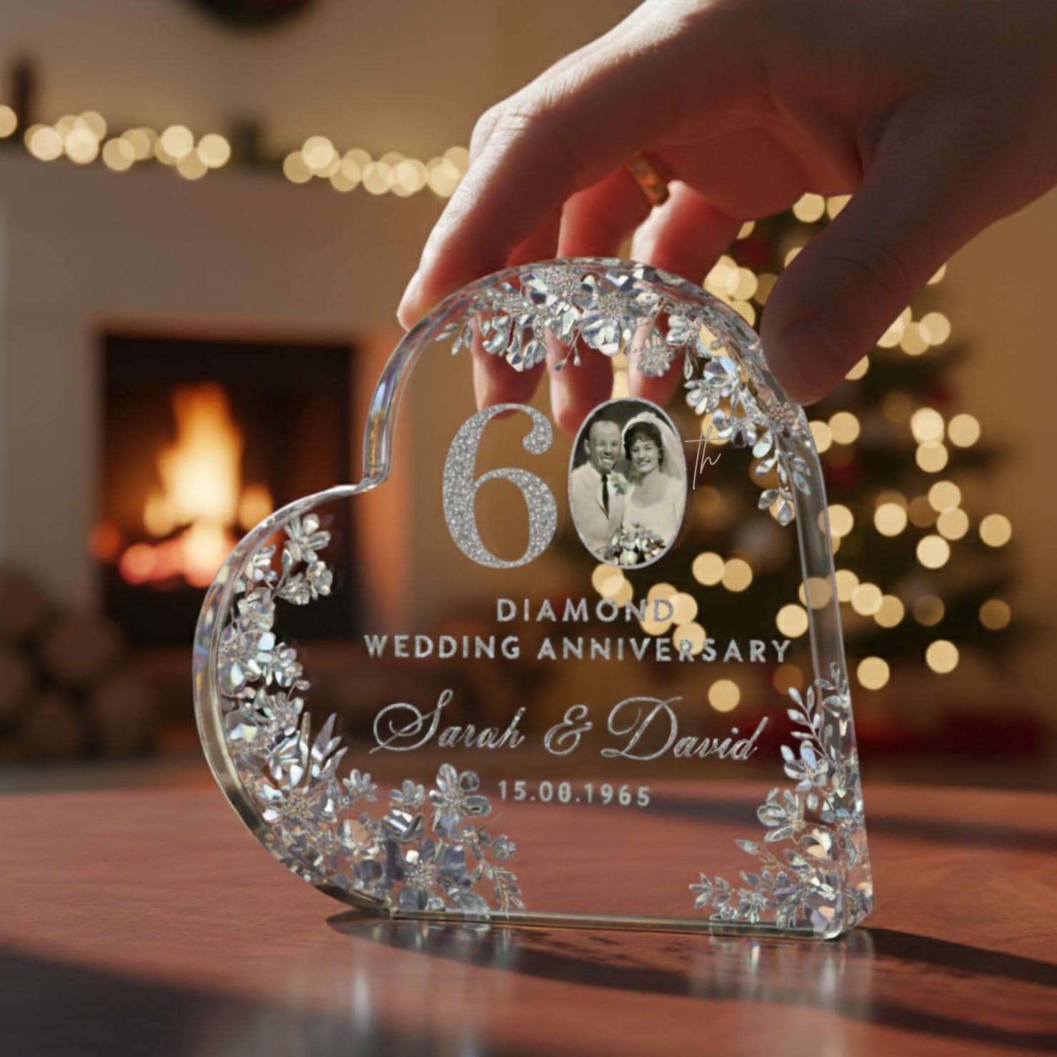 60th Anniversary Acrylic Plaque: Diamond Wedding Anniversary Custom Photo